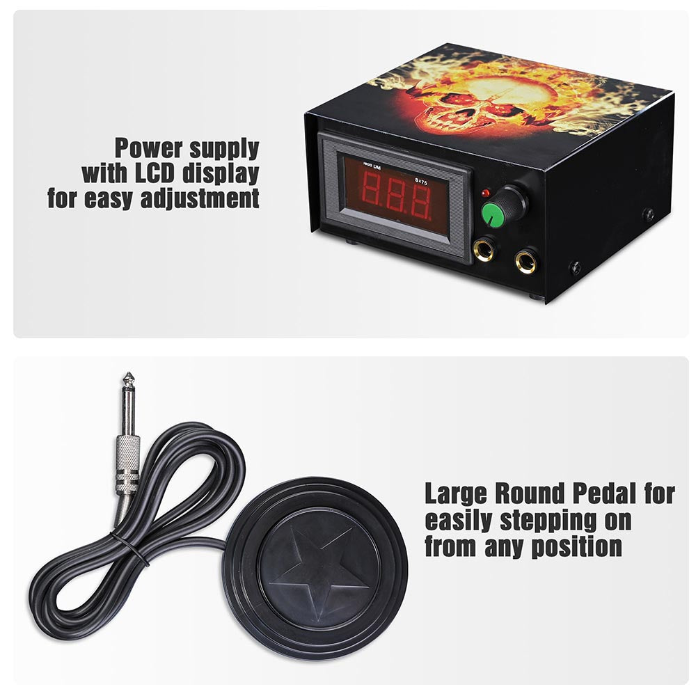 Professional Tattoo Kit with 2 Machines, LCD Power Supply & 54 Color Inks - Complete Starter Set with Carrying Case - Perfect for Home Tattoo Artists & Beginners
