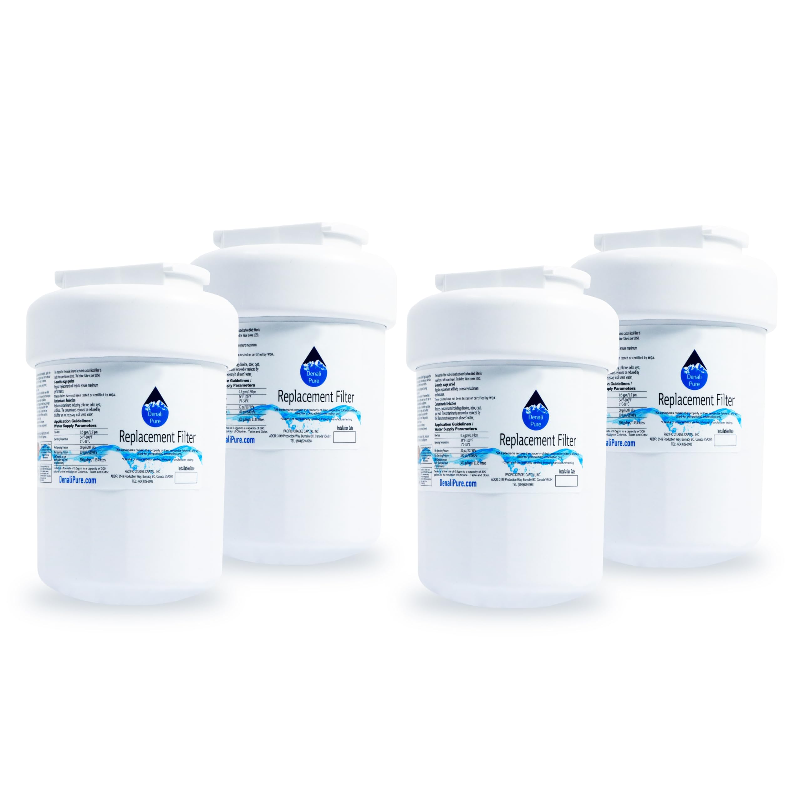 4-Pack GE GSL25JFTFBS Refrigerator Water Filter Replacement - Compatible with GE MWF & MWFP Fridge Filters | Pure Water for Drinking, Ice Making & Cooking