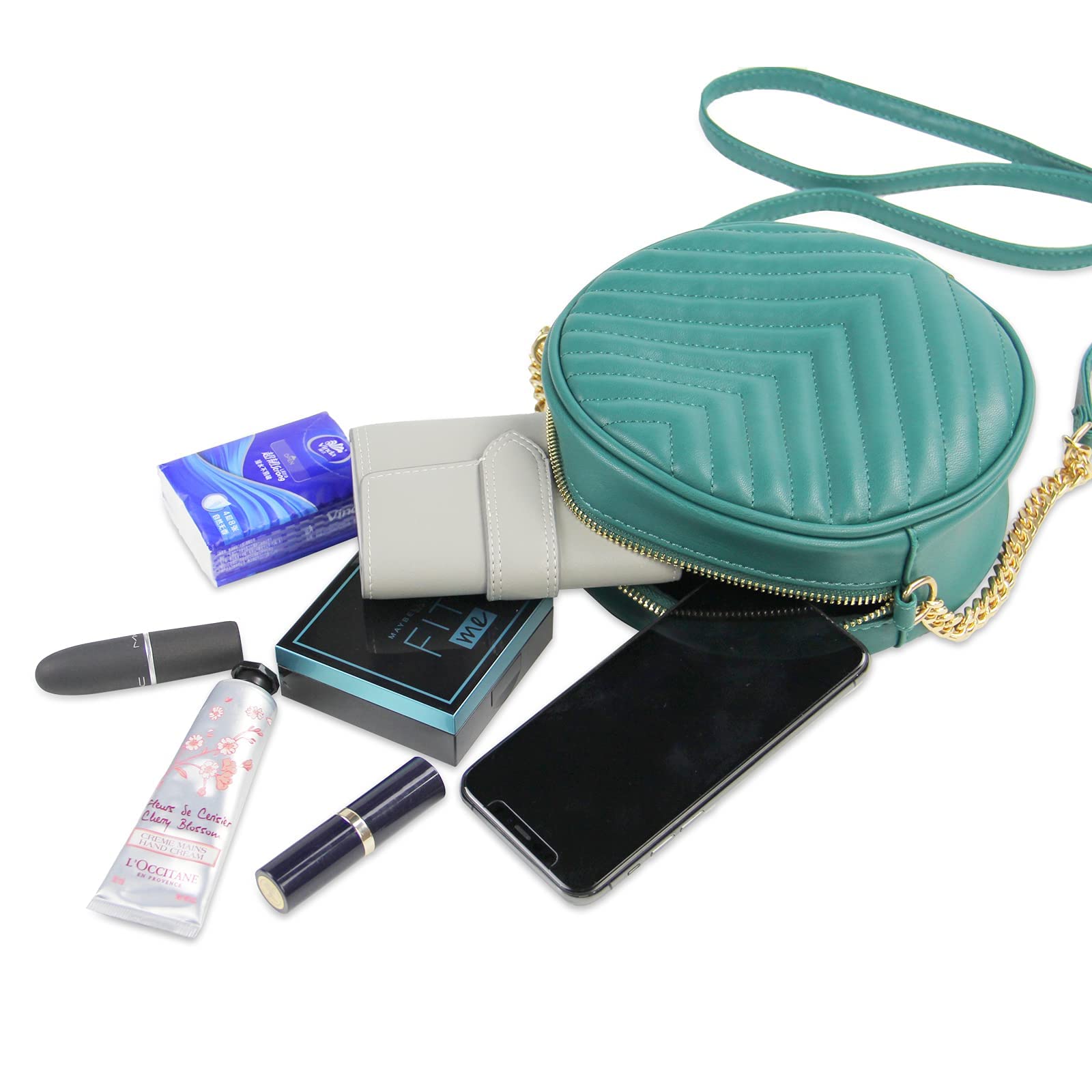 Stylish Round Crossbody Bag for Women - PU Leather Shoulder Purse with Adjustable Metal Chain Strap, Zippered Phone Wallet - Perfect for Daily Use, Shopping & Night Out