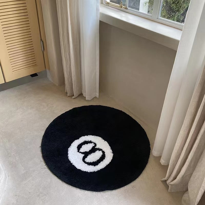 Stylish 8 Ball Accent Rug for Living Room & Game Room Decor - Non-Slip Round Billiard Carpet for Home, Office, or Man Cave