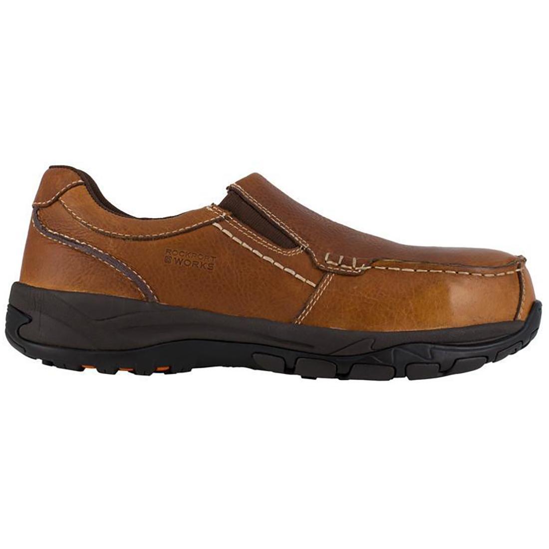Extreme Light Composite Toe Slip-On Work Shoes for Men - Brown Safety Shoes for Construction, Warehouse & Industrial Work