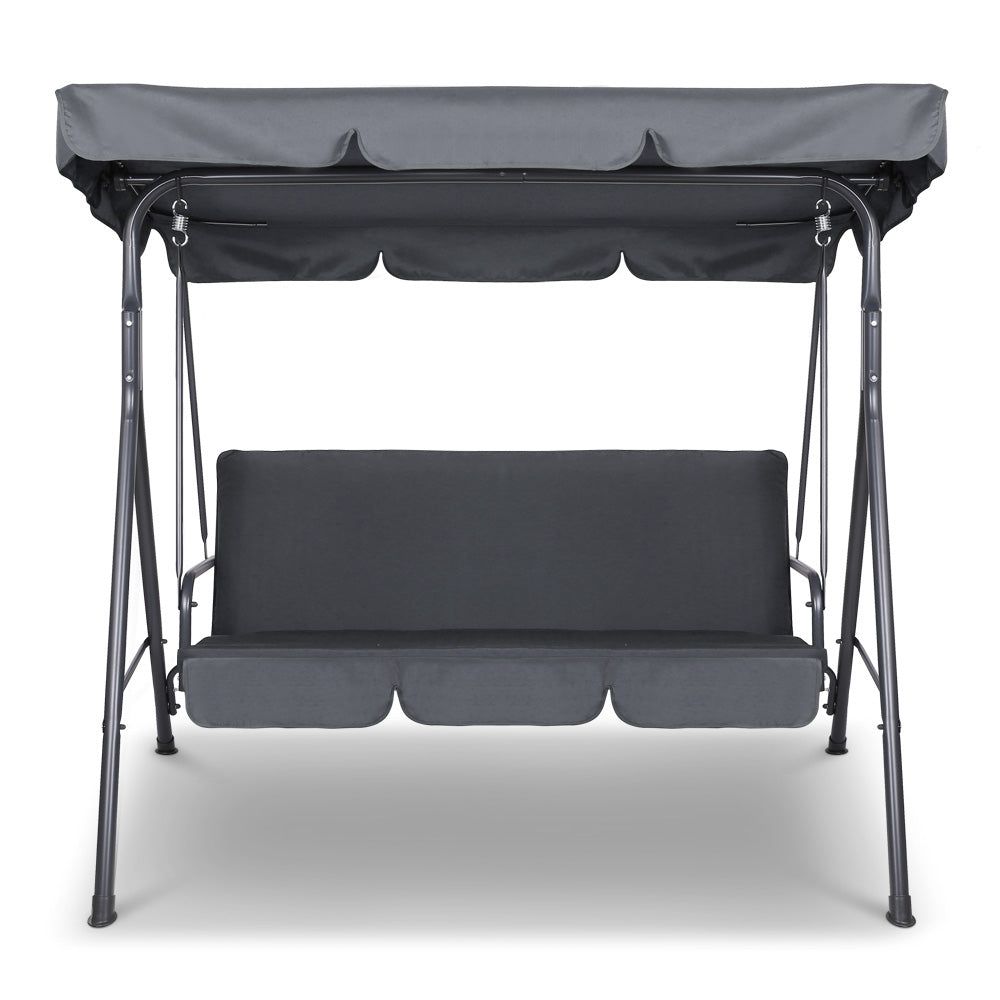Gardeon 3-Seater Outdoor Swing Chair with Canopy - Grey Patio Garden Bench for Relaxing in Backyard, Porch or Balcony