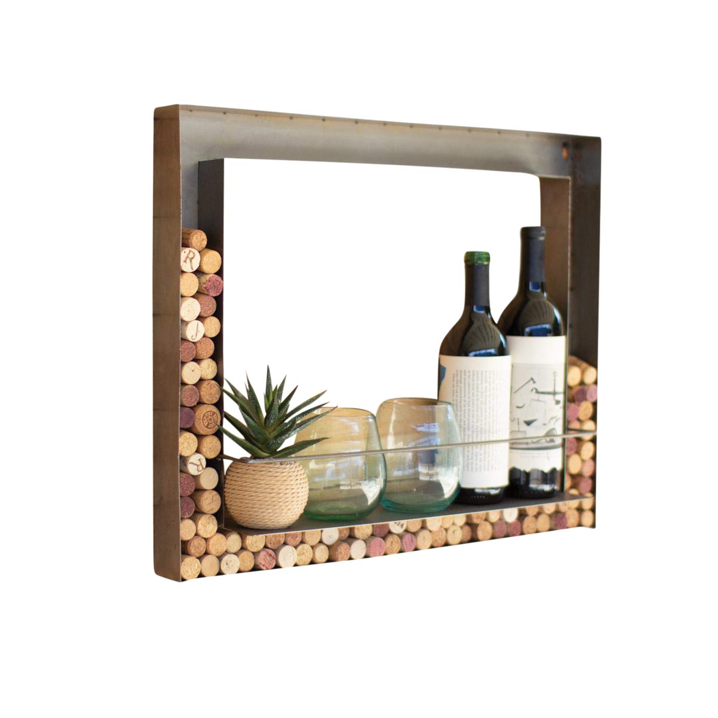 Unique Rustic Metal Wine Cork Holder Wall Bar - Minimalist Wine Shelf Display Frame for Kitchen, Dining Room & Home Decor