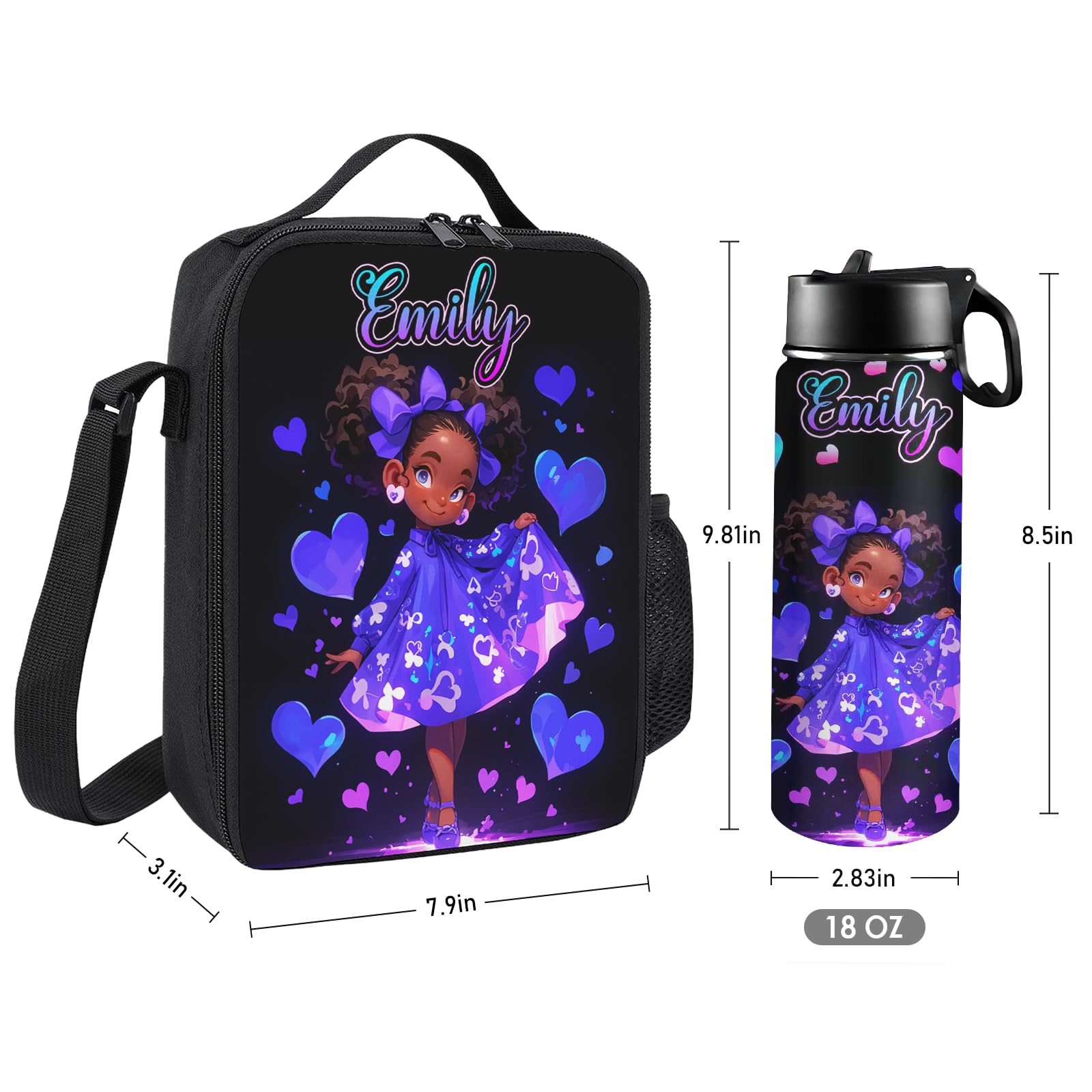 Personalized Kids Backpack for Girls - Custom Name Heart Print School Bag with Lunch Box, Durable Daypack for Travel, School & Dance | Perfect Back to School Gift for Students