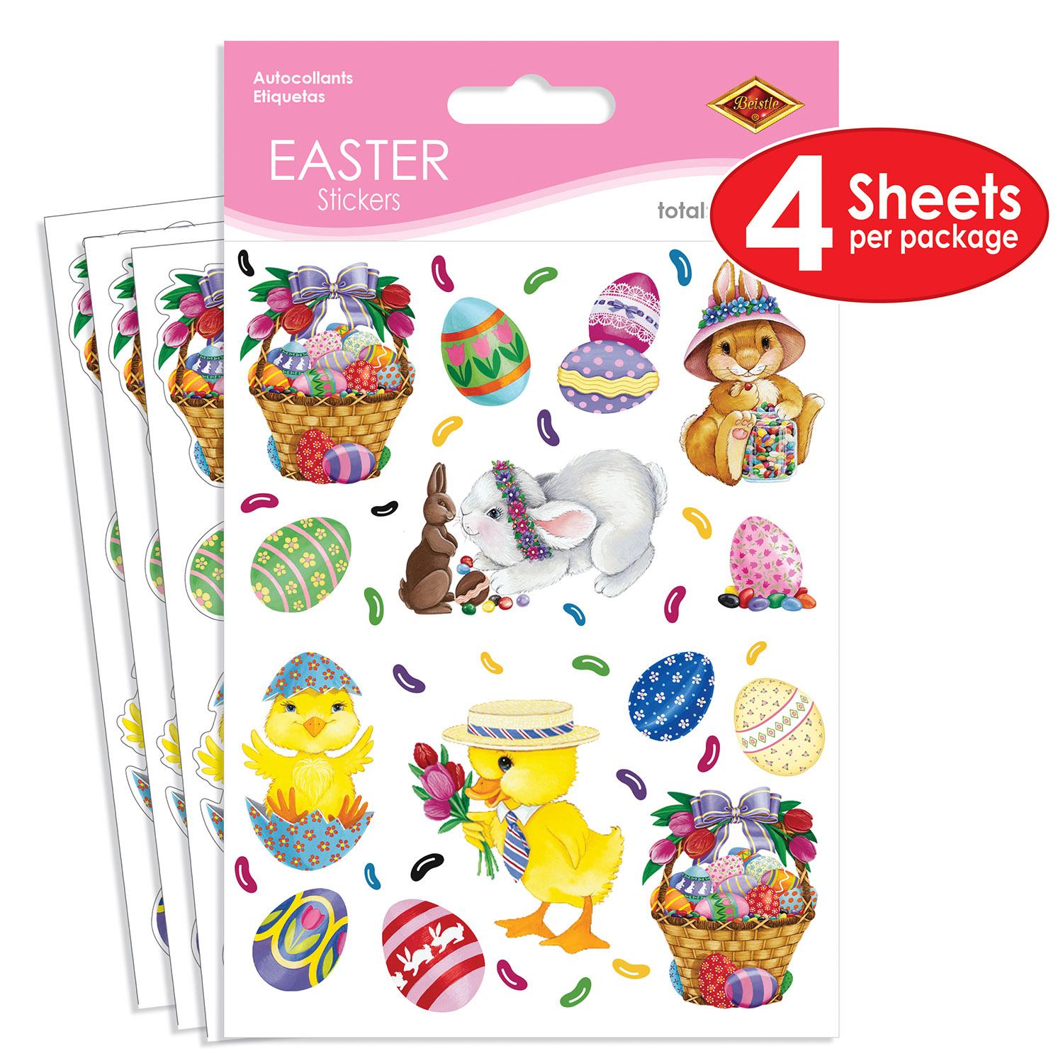 12 Pack Easter Bunny Basket & Egg Stickers - 4 Sheets per Pack - DIY Easter Decorations, Party Favors, Scrapbooking & Gift Wrapping Supplies