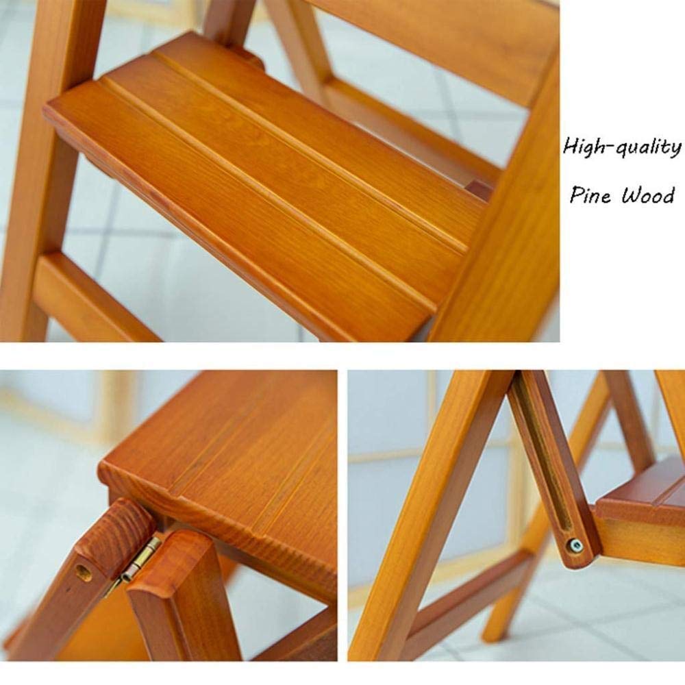 FADUNI 4-Tier Pine Wood Folding Step Stool for Home - Multi-Purpose Ladder Stool for Kitchen, Office, Library, Shoe Rack & Flower Stand - Compact Indoor Climbing Stool for Adults & Kids