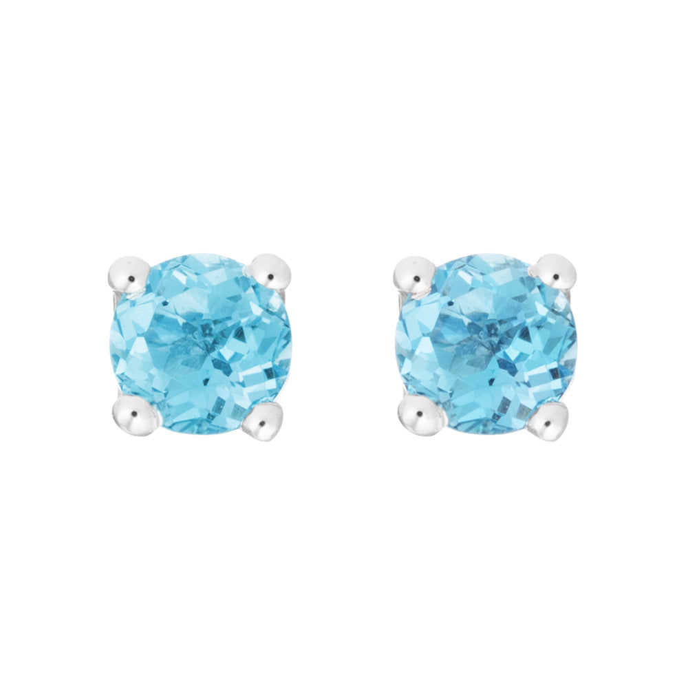 14K White Gold Blue Topaz Stud Earrings 4mm - Elegant Jewelry for Women, Perfect for Parties, Weddings & Everyday Wear