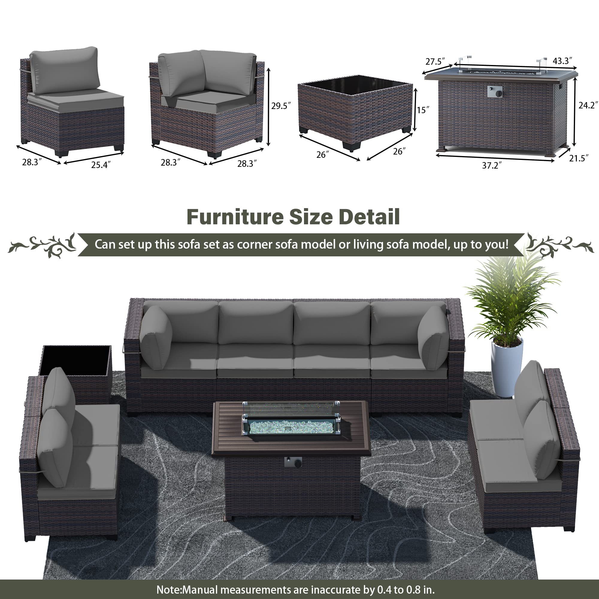 10-Piece Outdoor Patio Furniture Set with 43