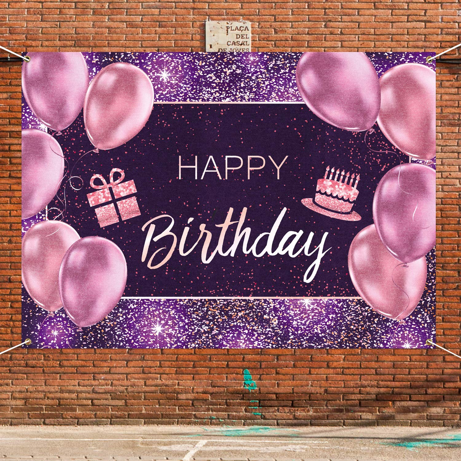 Happy Birthday Banner Backdrop - Pink Purple Gold 4x6ft Party Decor for Girls & Women - Perfect for Birthday Celebrations, Baby Showers & Special Events