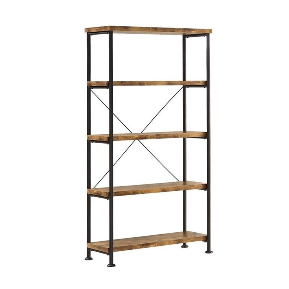 Allora 4-Shelf Wooden Bookcase in Antique Nutmeg Finish - Stylish Storage for Books, Decor & Home Office Organization
