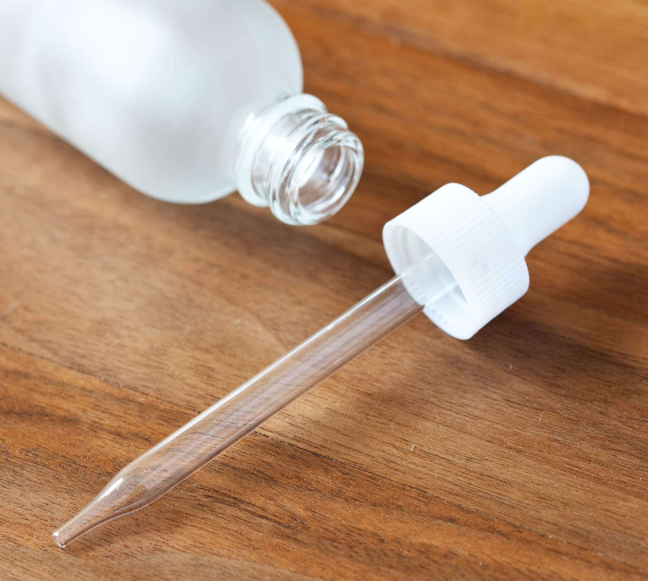 JUVITUS 2 oz Frosted Clear Glass Boston Round White Dropper Bottles (6 Pack) with Funnel - Essential Oil, DIY Skincare & Travel-Sized Liquid Storage Solution