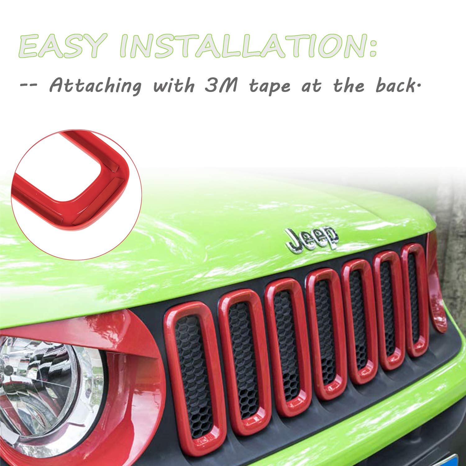 ABS Front Grill Mesh Inserts - 7PC Red Grill Guard Cover Trim for Jeep Renegade (2015-2018) | Off-Road Protection & Custom Styling Upgrade