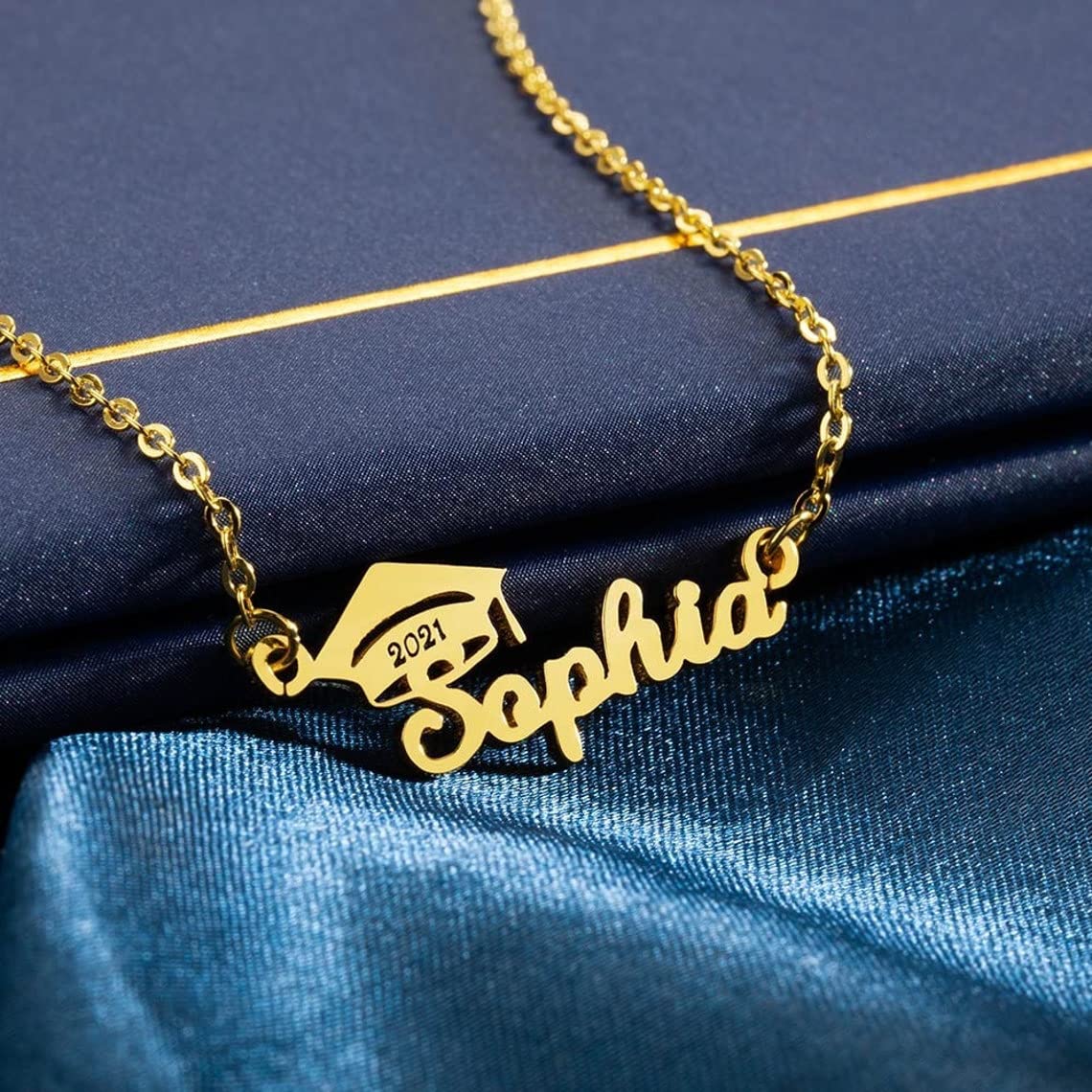 Custom Name Necklace for Graduation Gifts - Personalized Bachelor Cap Pendant in 18K Gold Plated | Perfect College Graduation Jewelry for Her, Friends & Loved Ones | Great for Commencement Ceremonies & Graduation Parties