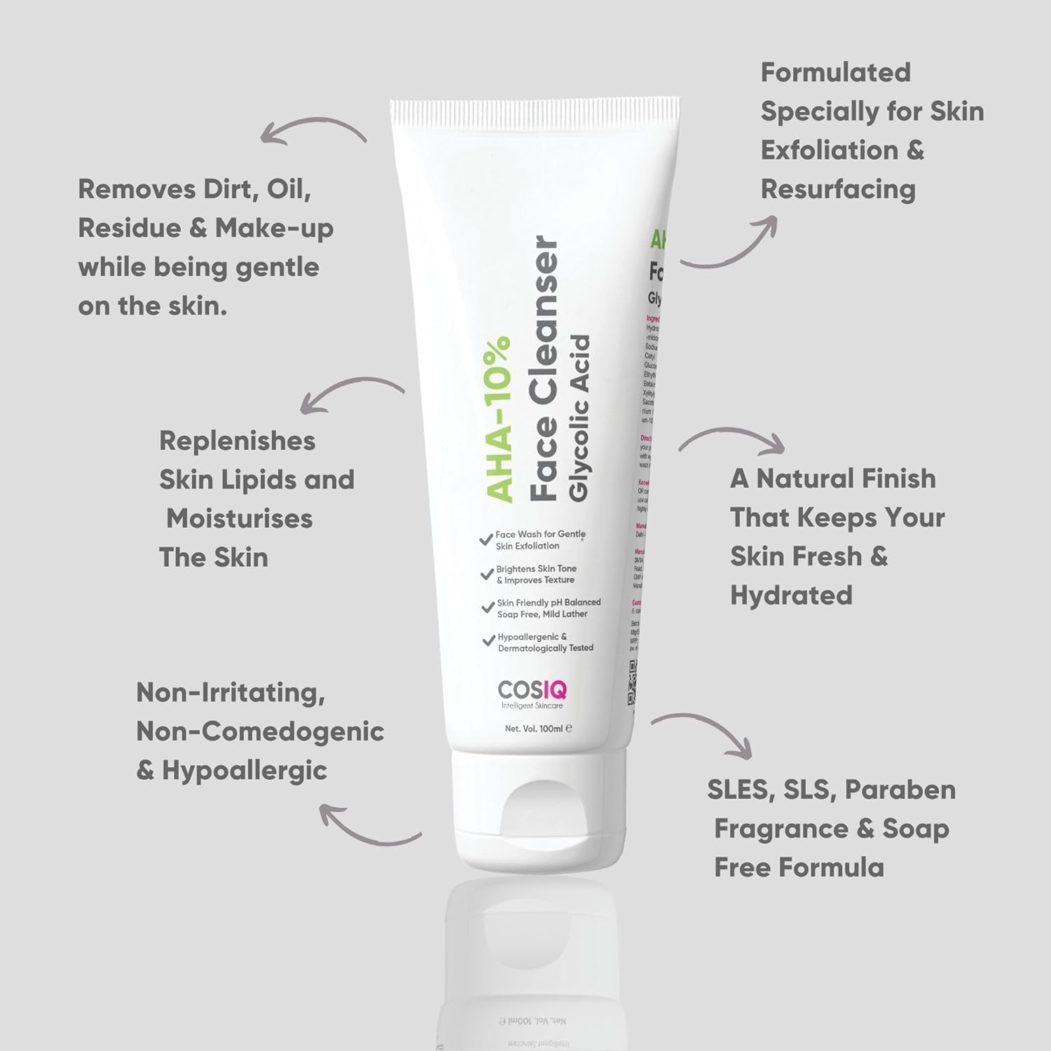 10% AHA Glycolic Acid Face Wash for Acne & Pimple Treatment - Gentle Exfoliating Cleanser for Glowing Skin | Soap-Free, Non-Irritating Formula for Men & Women | 100ml (3.53 Fl Oz) | Perfect for Daily Skincare Routine & Acne-Prone Skin
