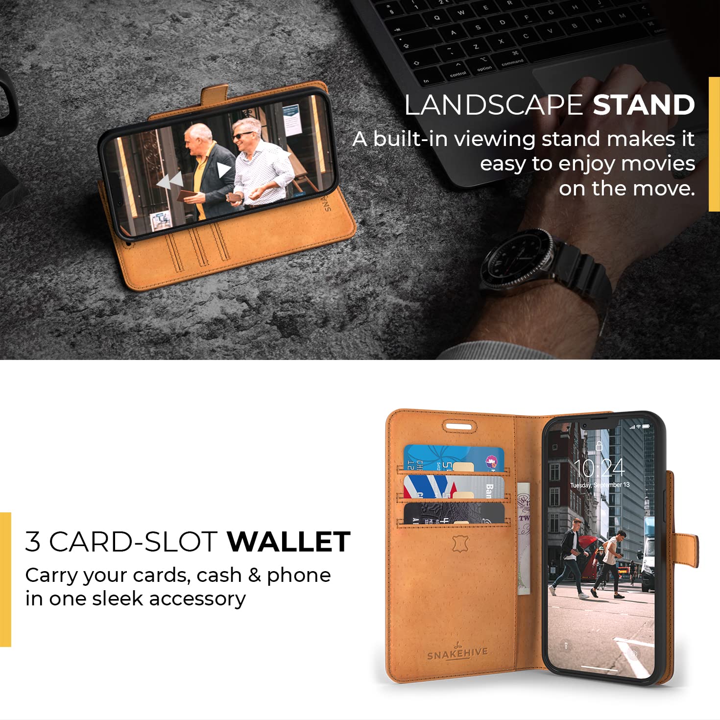Premium Genuine Leather iPhone 13 Pro Max Wallet Case with Card Holder & Stand - Flip Folio Cover for iPhone 13 Pro Max (Brown) | Perfect for Business Travel, Daily Commute & Hands-Free Viewing