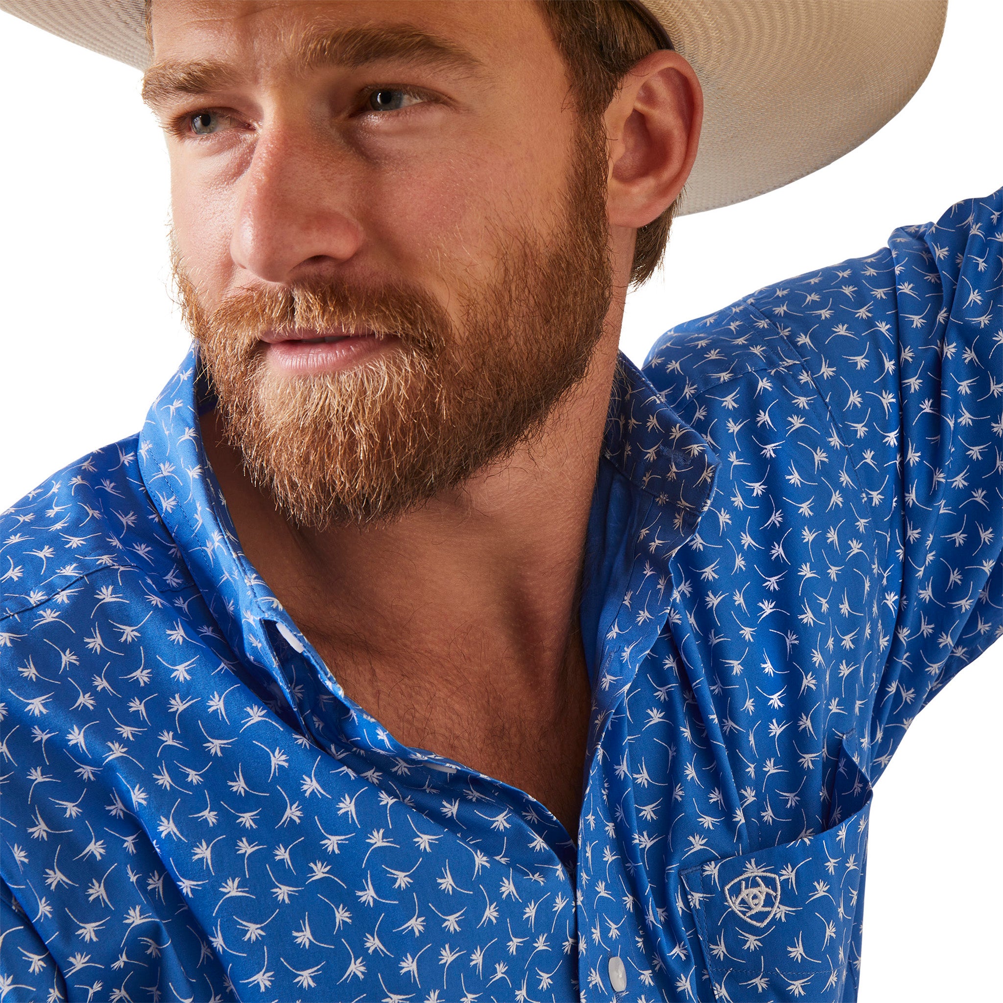 Ariat Men's Western Blue & White Plaid Button-Up Shirt - Comfortable Long Sleeve Casual Wear for Ranch, Rodeo & Outdoor Activities