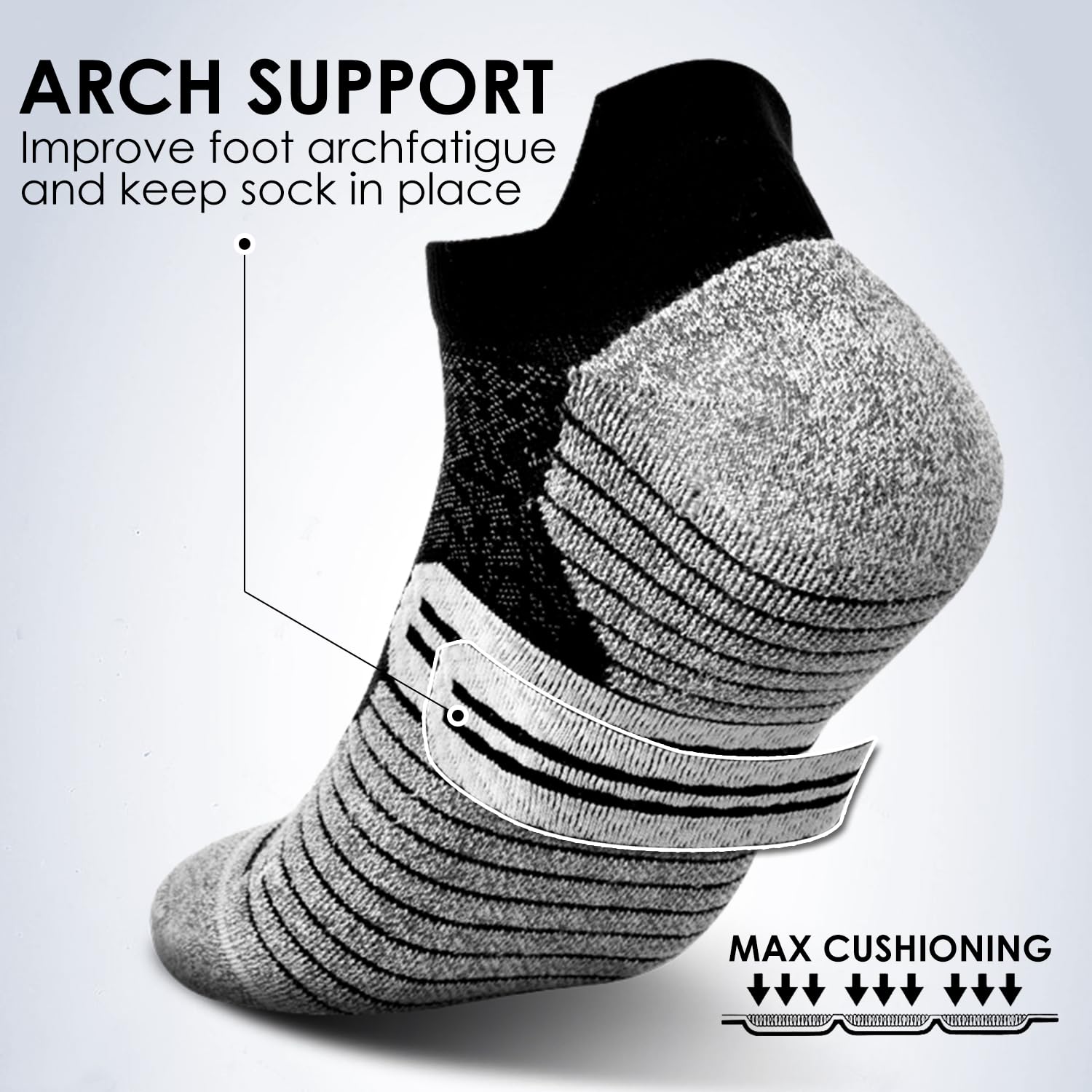 3 Pairs Ankle Compression Socks for Women & Men - Cushioned Running & Training Socks - Plantar Fasciitis & Neuropathy Relief - Perfect for Workouts, Hiking & Daily Comfort