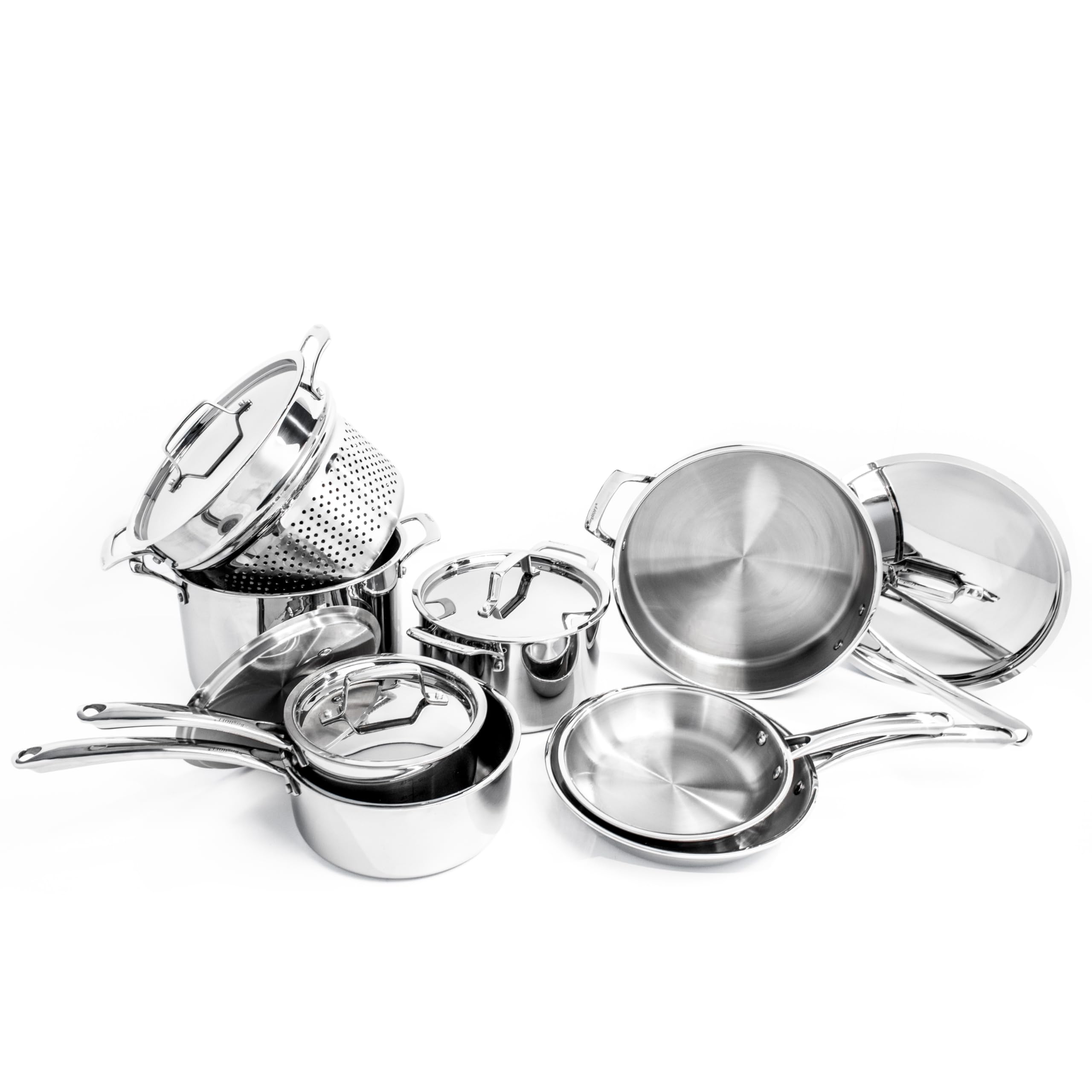 BergHOFF Professional Tri-ply 18/10 Stainless Steel 13-Piece Cookware Set with Matching Lids - Induction Compatible, Oven & Dishwasher Safe - Even Heat Distribution with Measurement Markings - Perfect for Home Chefs & Professional Kitchens