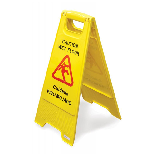 Nella A-Shape Wet Floor Sign - Bilingual English/Spanish Caution Warning - Yellow Safety Cone for Slippery Floors in Stores, Restaurants & Offices