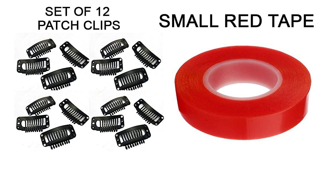 CHRONEX 12-Pack Hair Extension Clips with Transparent Hair Tape - Secure Wig & Hair Patch Accessories for Styling, Cosplay & Hair Loss Solutions