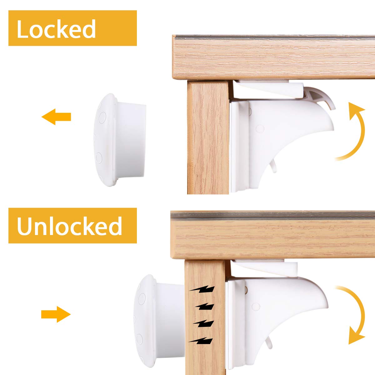 Child Safety Magnetic Cabinet Locks (8 Locks + 2 Keys) - No Drill Adhesive Baby Proofing Latches for Kitchen Cabinets, Drawers & Furniture - Perfect for Baby Proofing Homes, Daycares & Nurseries