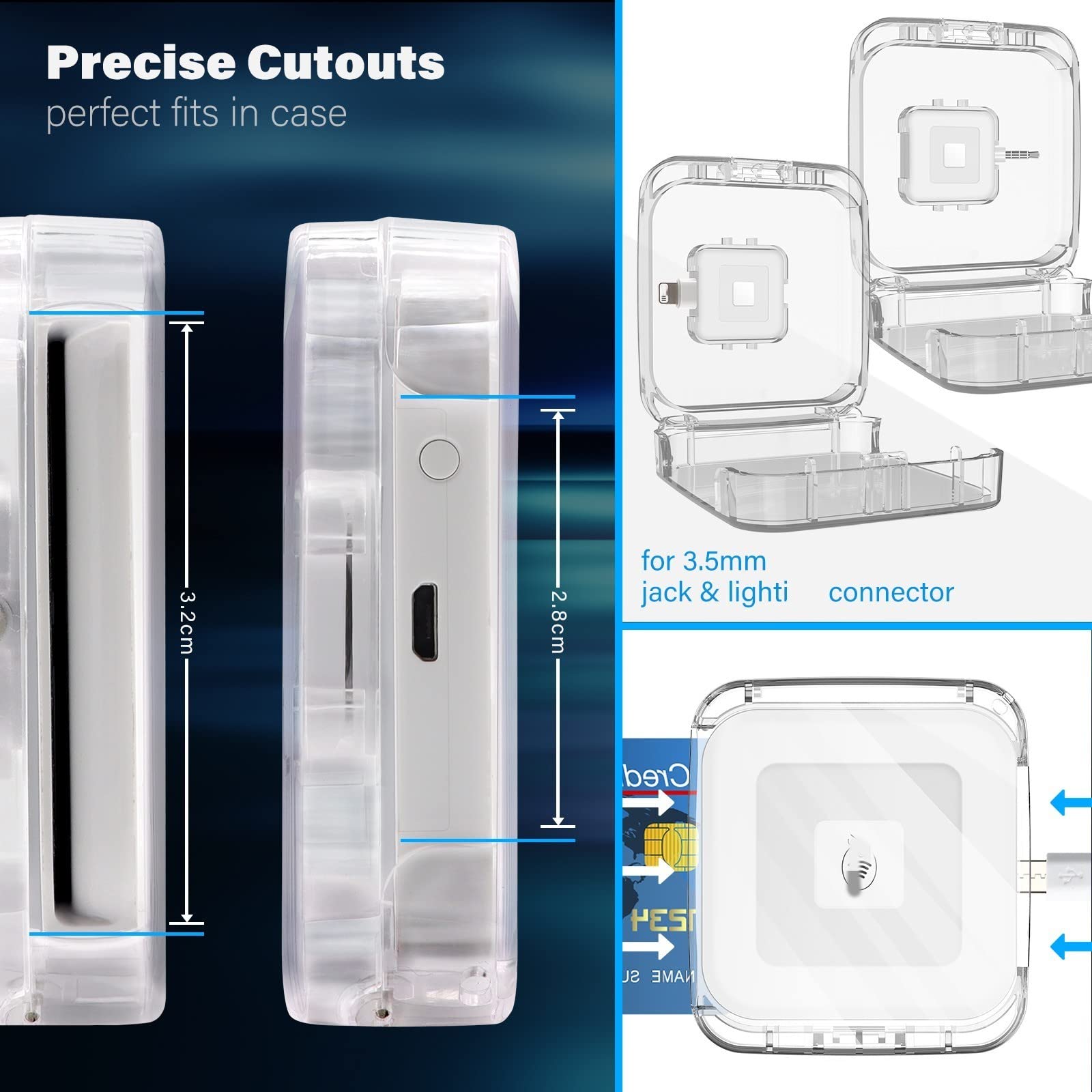 Anti-Lost Clear Protective Case for Square Reader 2nd/1st Gen & Contactless Chip Card Reader - Compatible with 3.5mm Jack & Lightning Connector - Perfect for Retail, Food Trucks & Mobile Payments
