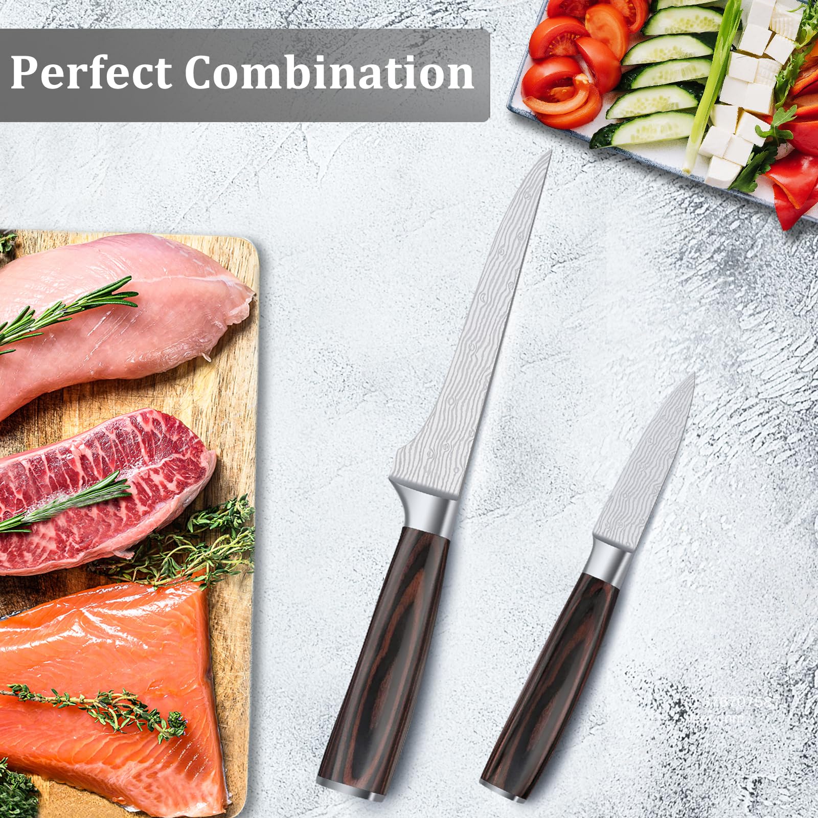 APEO 6-inch Boning Knife & 3.5-inch Paring Knife Set - Ultra Sharp Fillet Knife for Fish, Meat, and Poultry - High Carbon Stainless Steel Butcher Knives with Pakkawood Handles - Gift Box Included - Perfect for Home Chefs, Butchers, and Outdoor Cooking