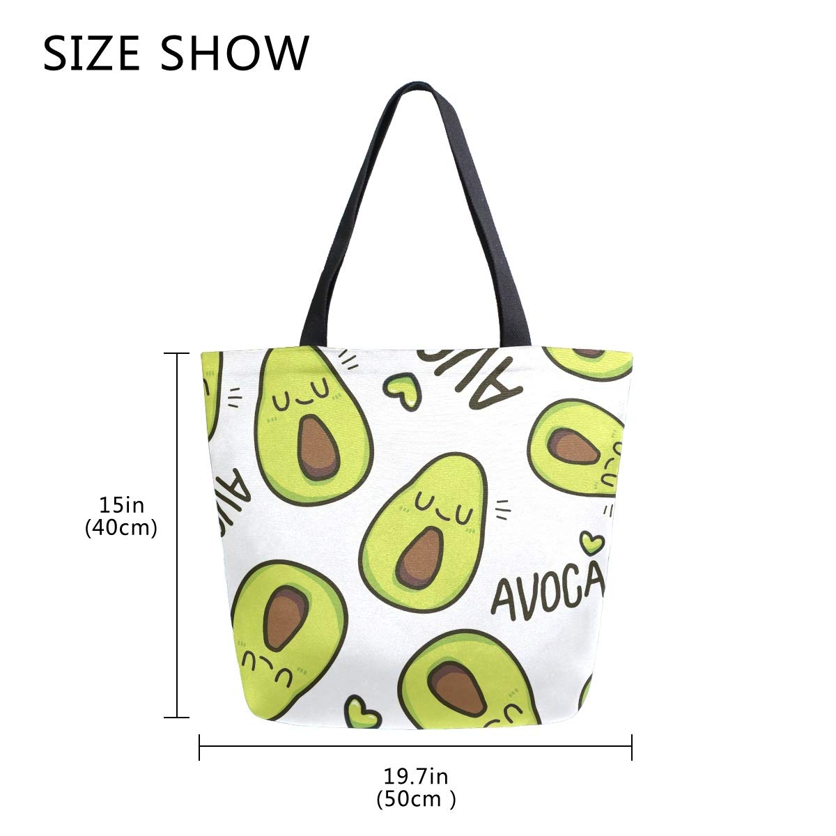 Eco-Friendly Avocado Print Canvas Tote Bag - Reusable Grocery Shopping Bag with Sturdy Handles - Perfect for Farmers Market, Beach Trips & Daily Errands