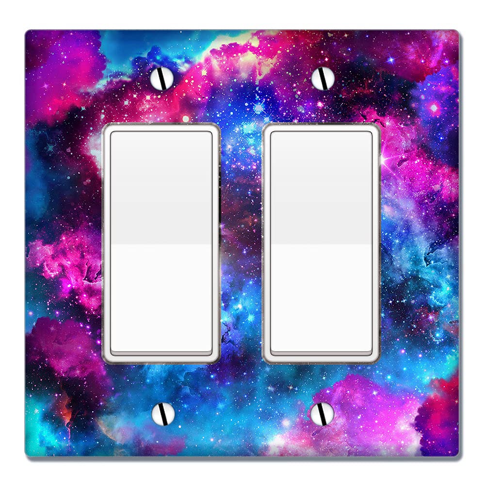 WIRESTER 2-Gang Decorator Light Switch Plate Cover - Celestial Blue Purple Galaxy Wall Plate for Living Room, Bedroom & Office