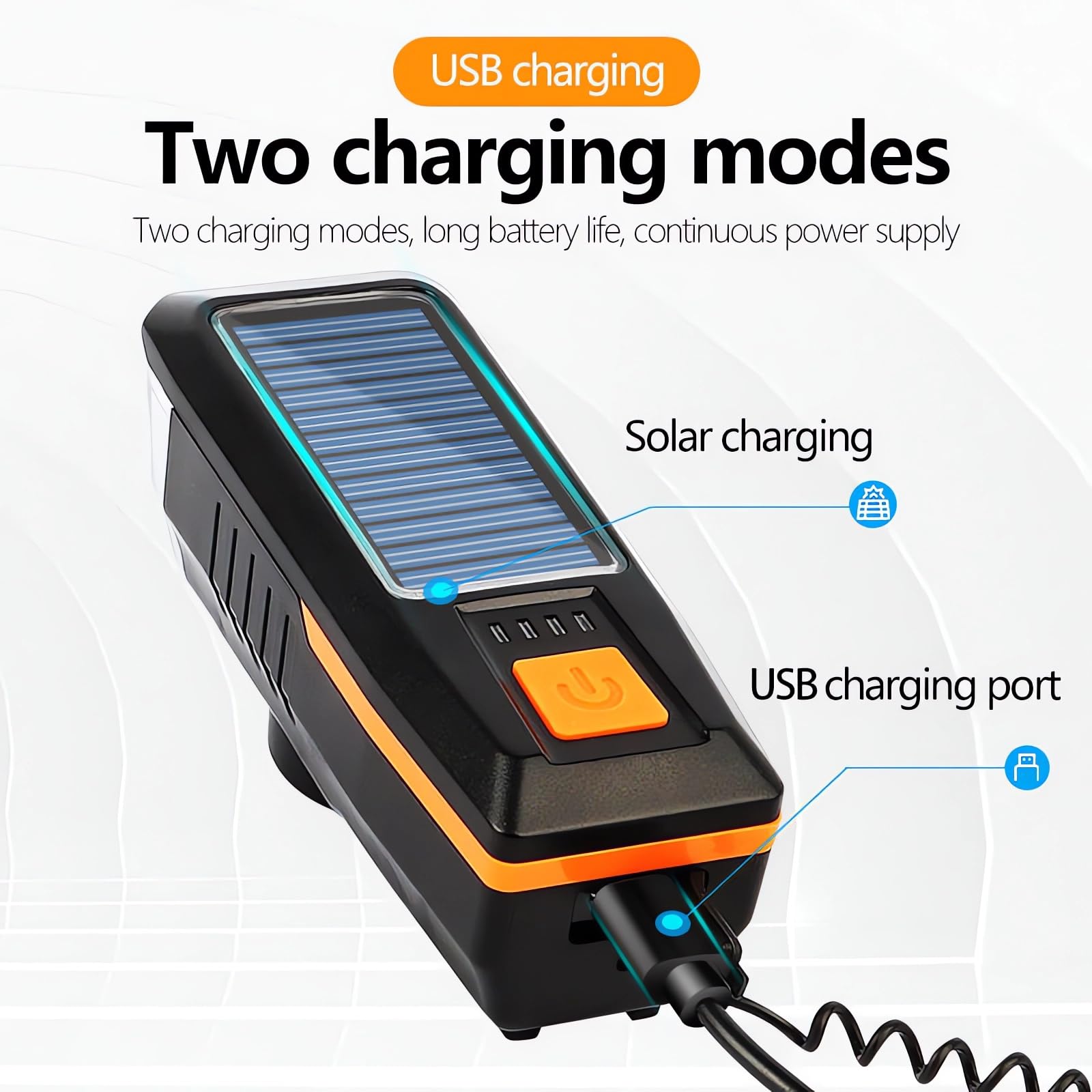 USB & Solar Rechargeable Bike Light Set - Super Bright Waterproof Front Headlight with Horn & Rear Taillight - 3 Flash Modes for Night Cycling, Mountain Bikes, Kids Bikes - Perfect for Commuting, Road Safety & Outdoor Adventures