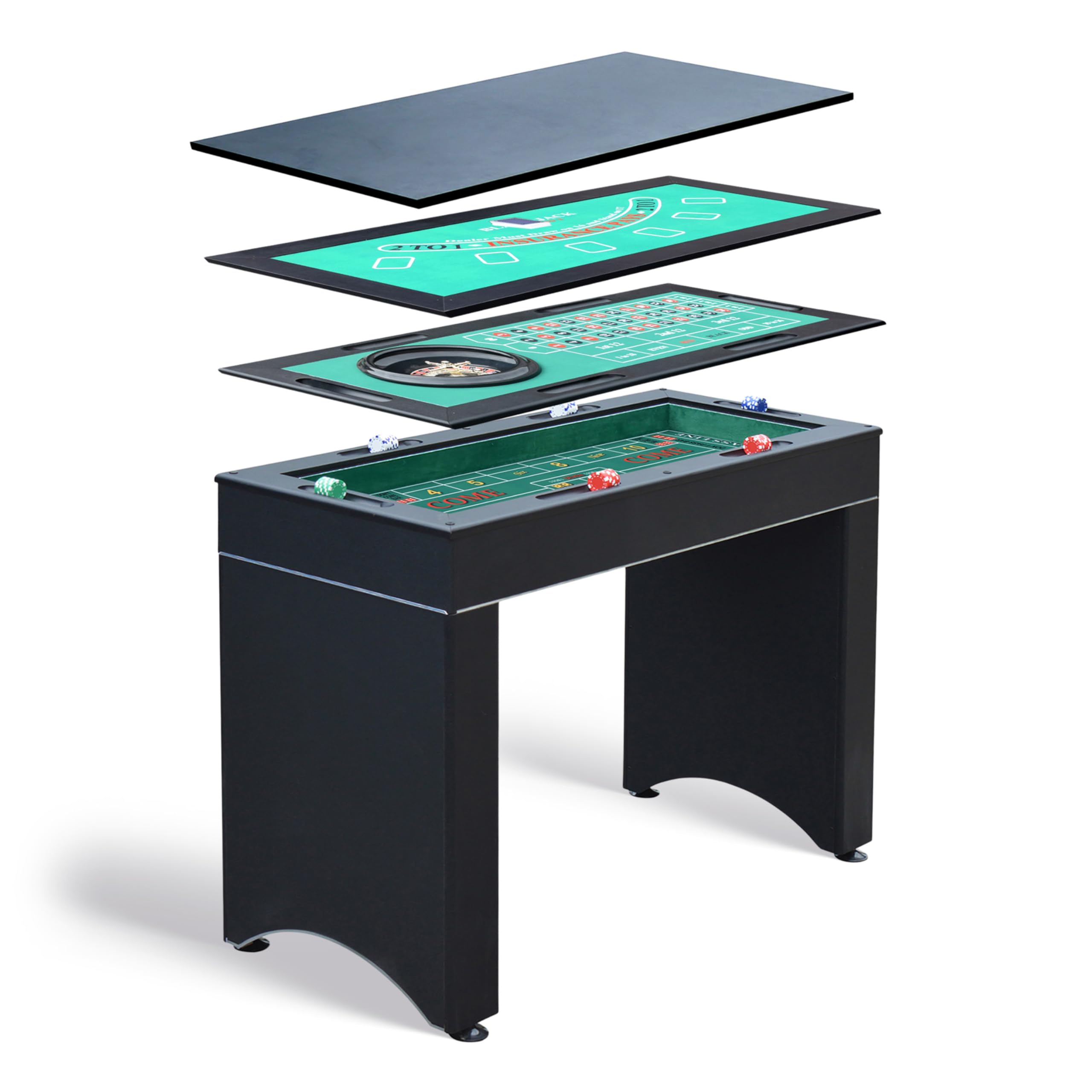 Hathaway Classic Monte Carlo 4-in-1 Casino Game Table Set - Craps, Roulette, Blackjack & Poker Table Top with Complete Accessories | Perfect for Game Nights, Parties & Home Entertainment
