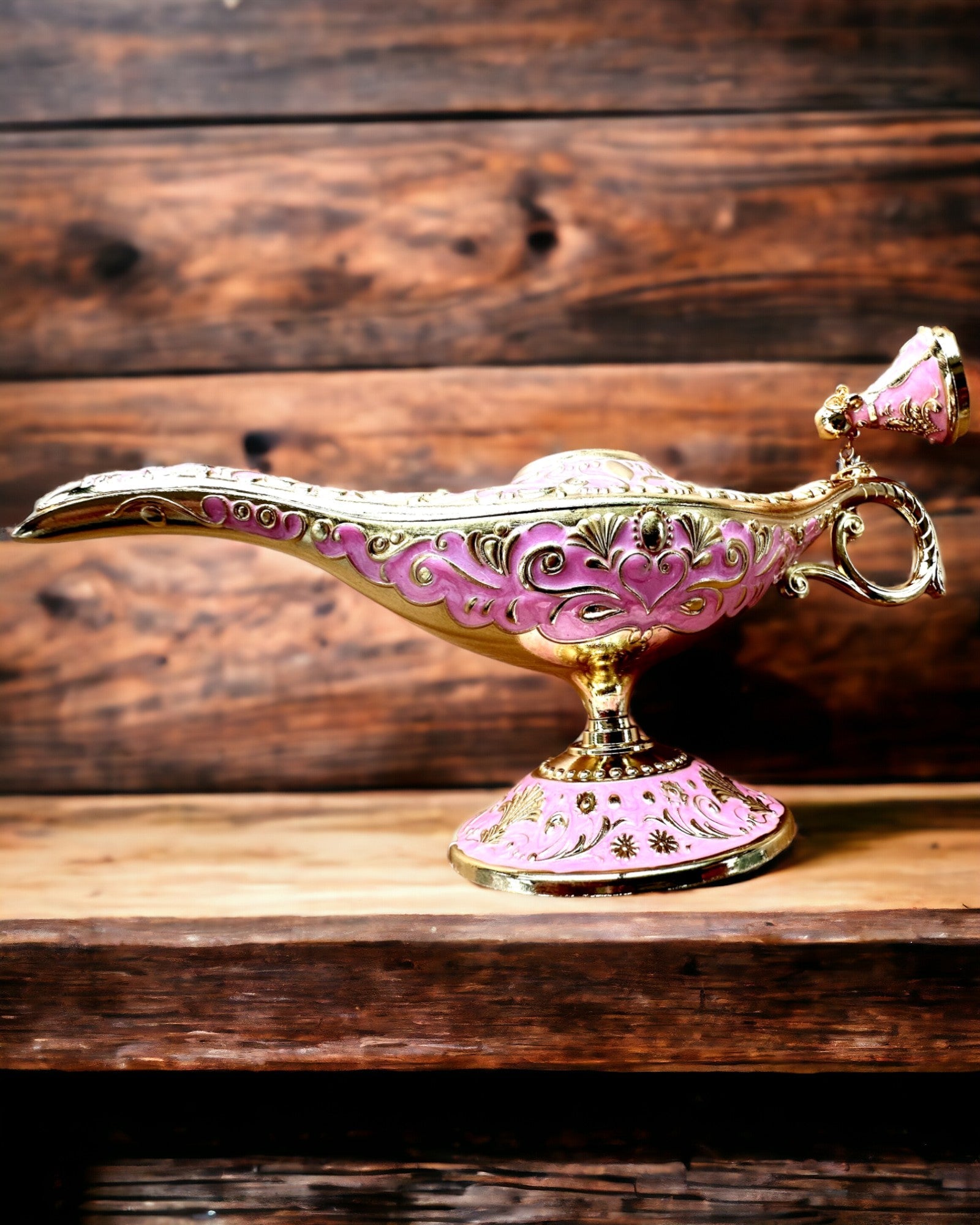 Custom Engraved Pink Magic Aladdin Lamp with Gold Accents - Perfect for Home Decor, Gift Giving & Arabian Nights Themed Parties