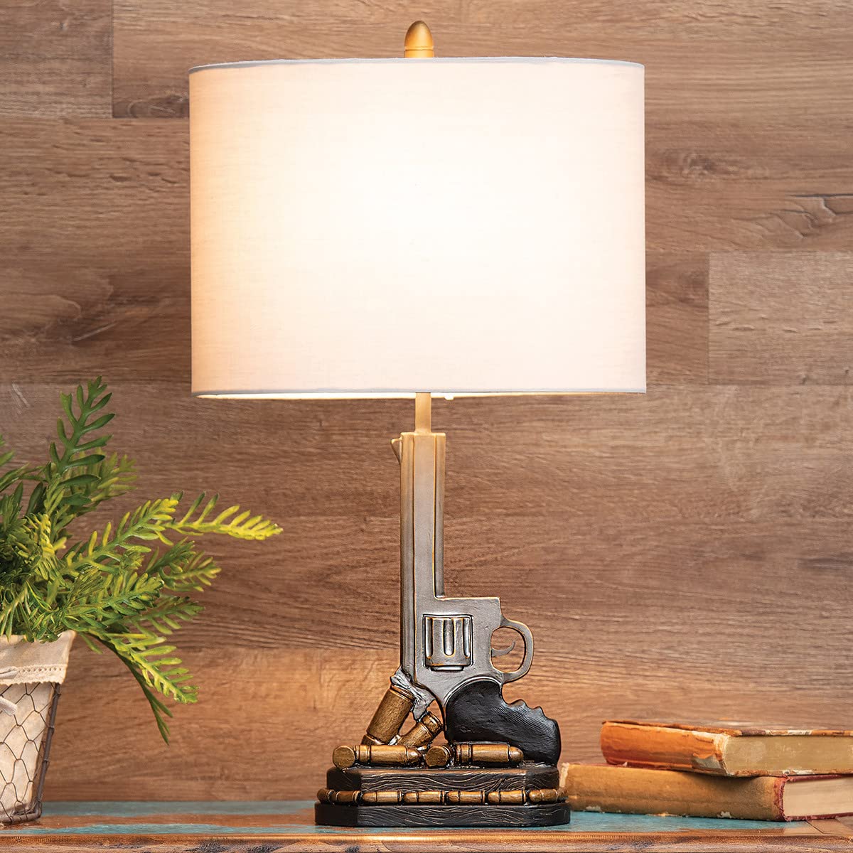 BLACK FOREST DECOR Six Shooter Table Lamp - Western Style Desk Light for Home Office, Bedroom & Cowboy Themed Decor