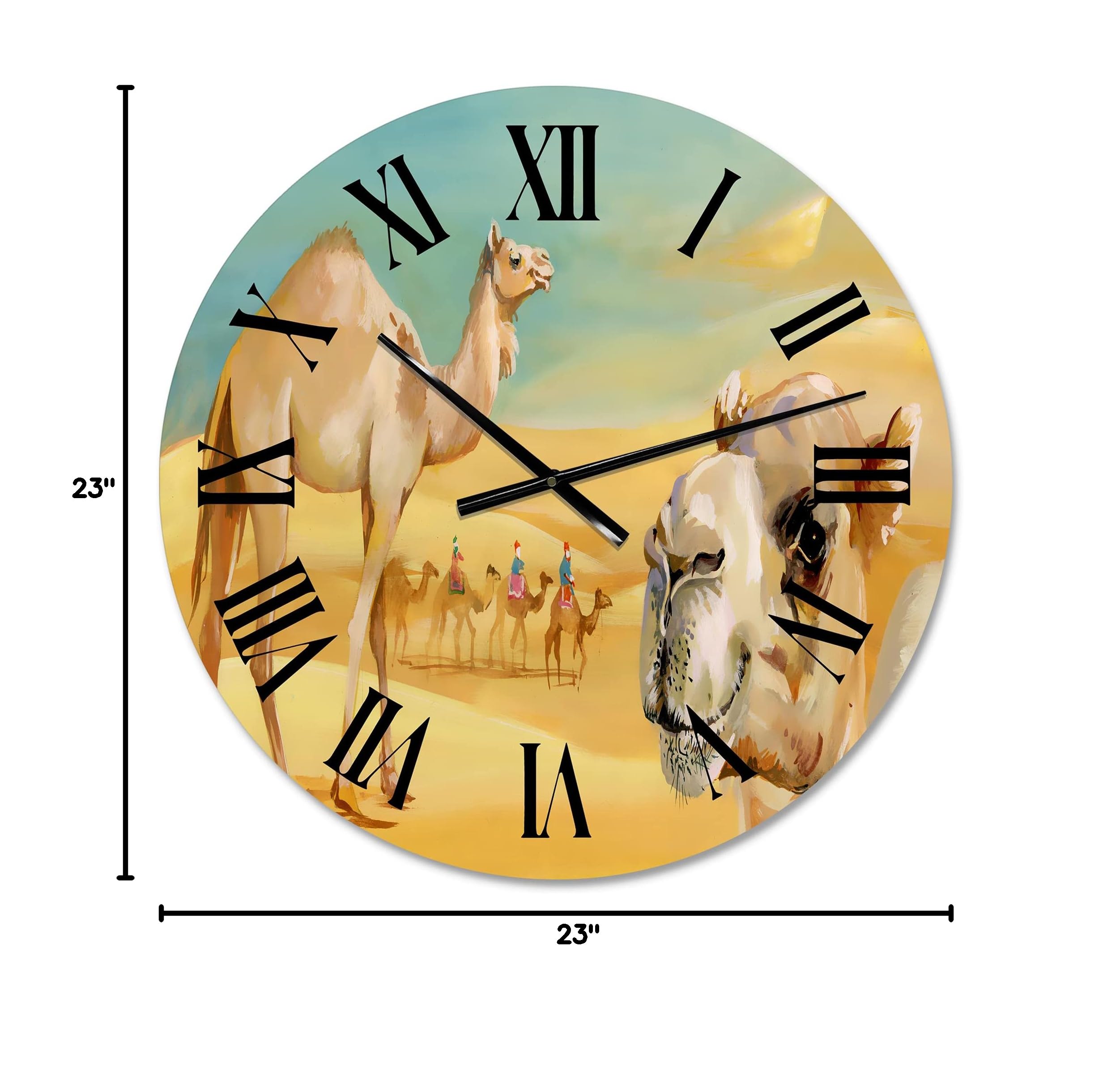 DesignQ Farmhouse Wall Clock 'Camels in The Desert' Animals Large Wall Clock for Bedroom, Living Room, Office Decor