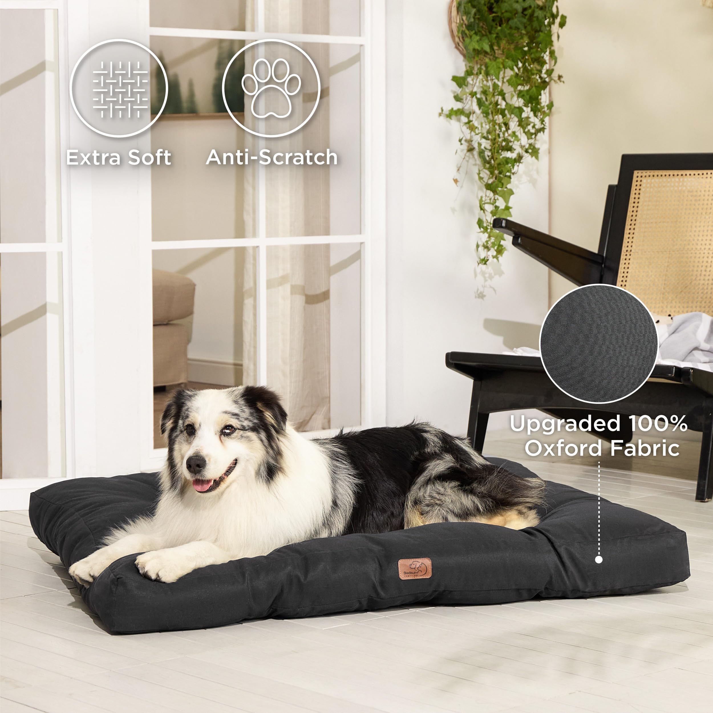 Bedsure Waterproof Dog Bed Extra Large - Washable XXL Dog Mattress for Large Dogs with Durable Oxford Fabric, Water Resistant Flat Pet Pillow for Dog Crate & Kennel, Black XL Dog Bed (111x89x10cm) - Perfect for Indoor, Outdoor & Travel Use