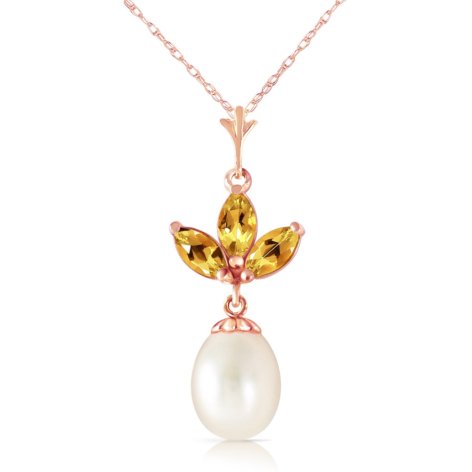 14K Solid Gold Necklace with Pearl & Citrine Pendant - Elegant Dainty Jewelry for Women - Perfect for Weddings, Anniversaries & Special Occasions