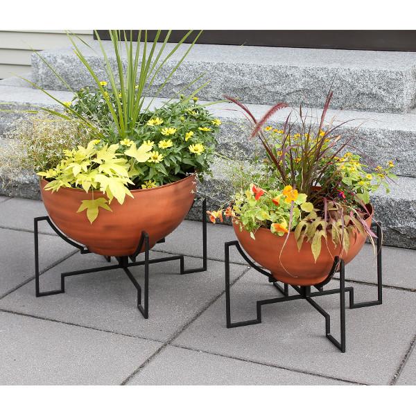 Jane Planters with Steel Patina Bowls - Modern Indoor/Outdoor Flower Pots for Home, Office & Garden Decor | Perfect for Succulents, Herbs & Small Plants