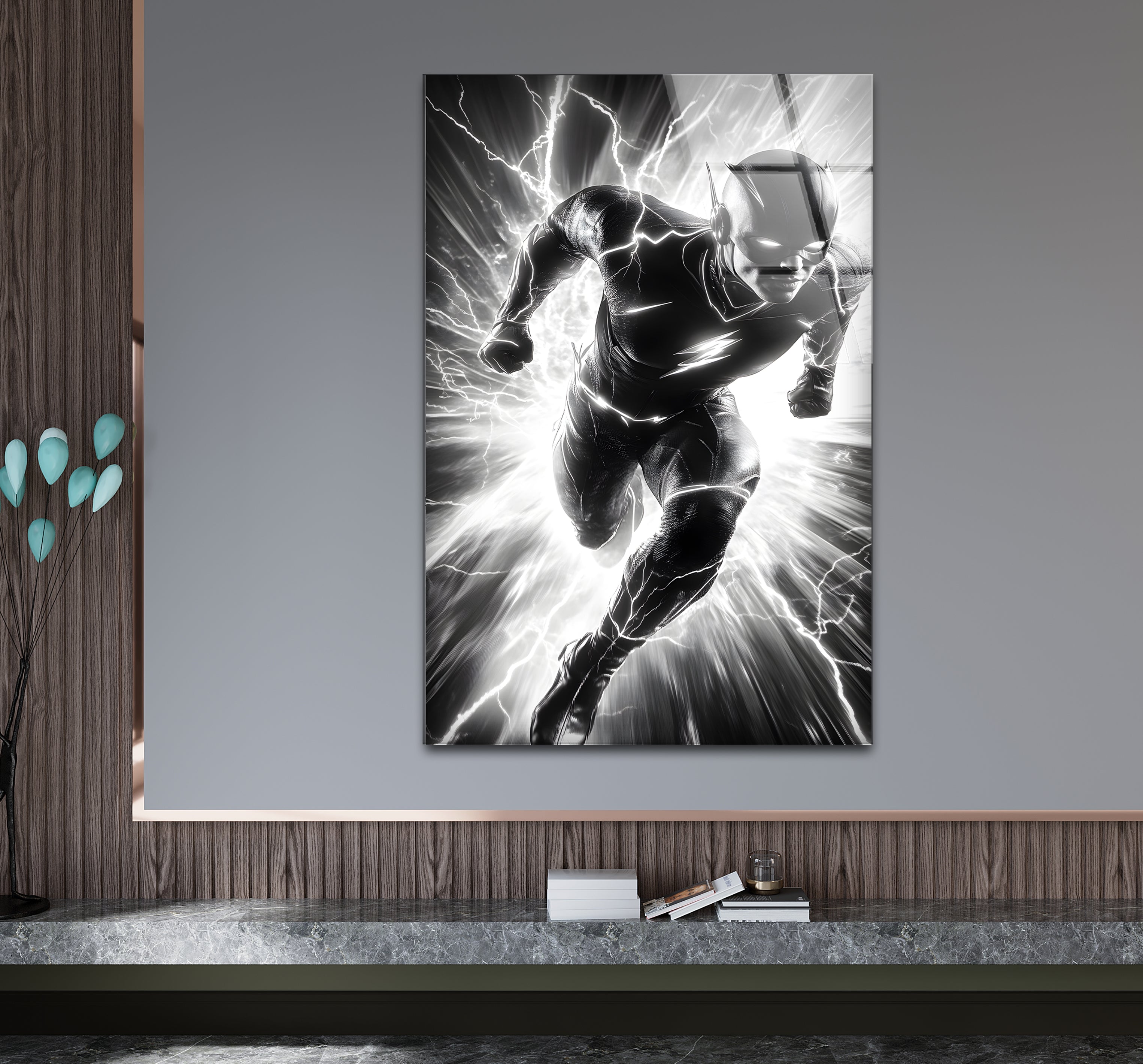 Black and White Flash Glass Wall Art - Modern Abstract Home Decor for Living Room, Bedroom & Office - Perfect for Gifts and Interior Design