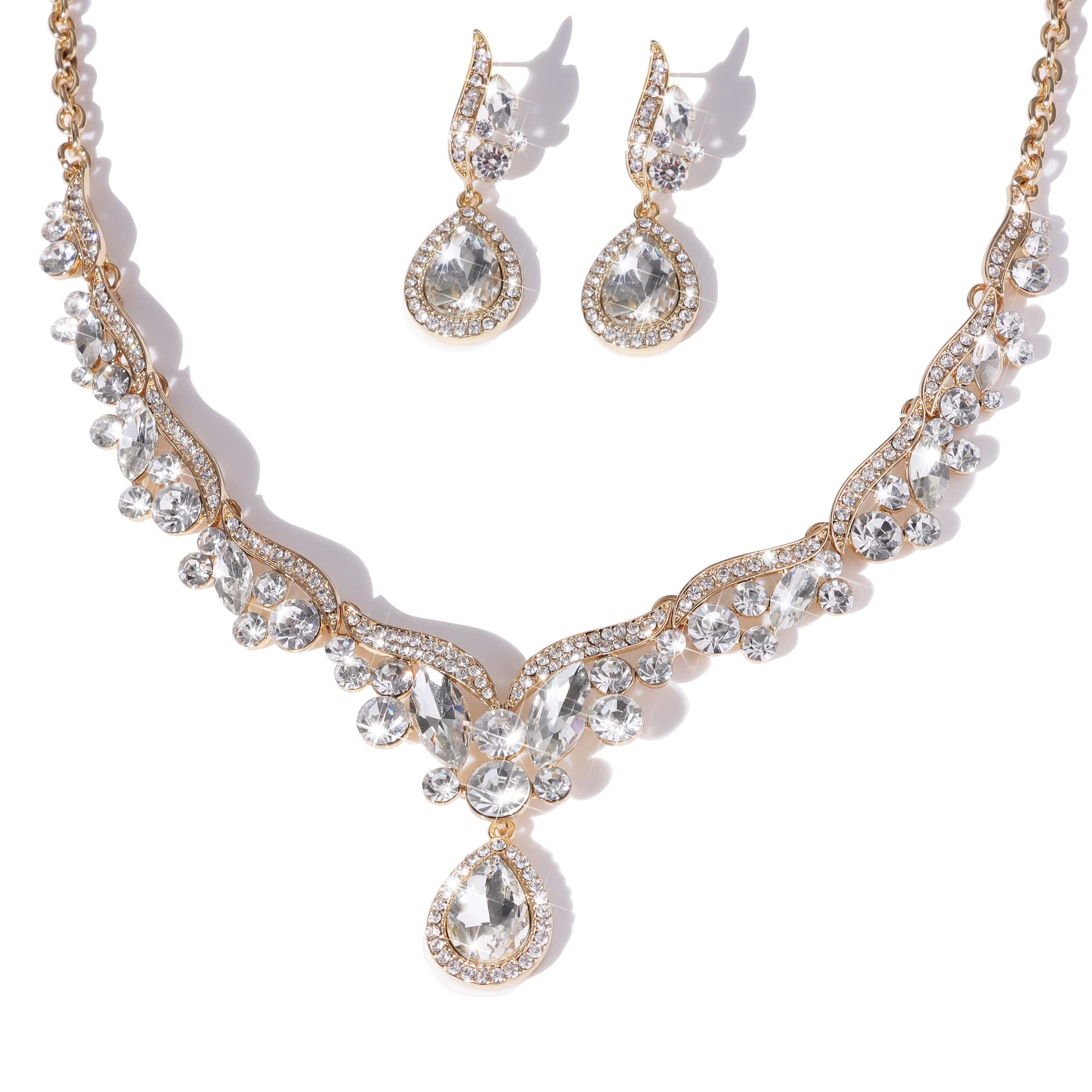Elegant Gold and Silver Bridal Jewelry Set - Necklace & Earrings for Wedding, Engagement, and Special Occasions