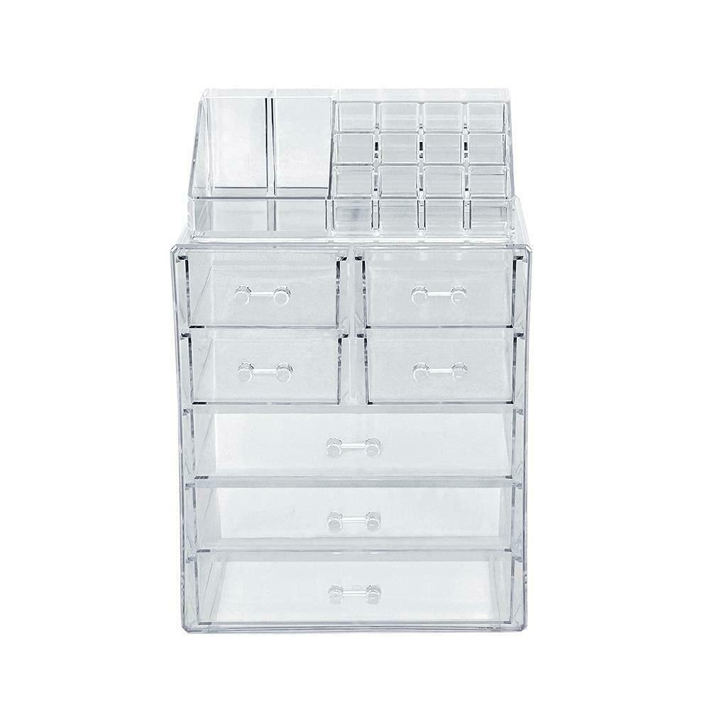 2-Piece Acrylic Makeup Organizer with 7 Drawers - Cosmetic Storage Cabinet, Bathroom & Jewelry Organizer - Perfect for Vanity, Dresser, and Countertop Organization