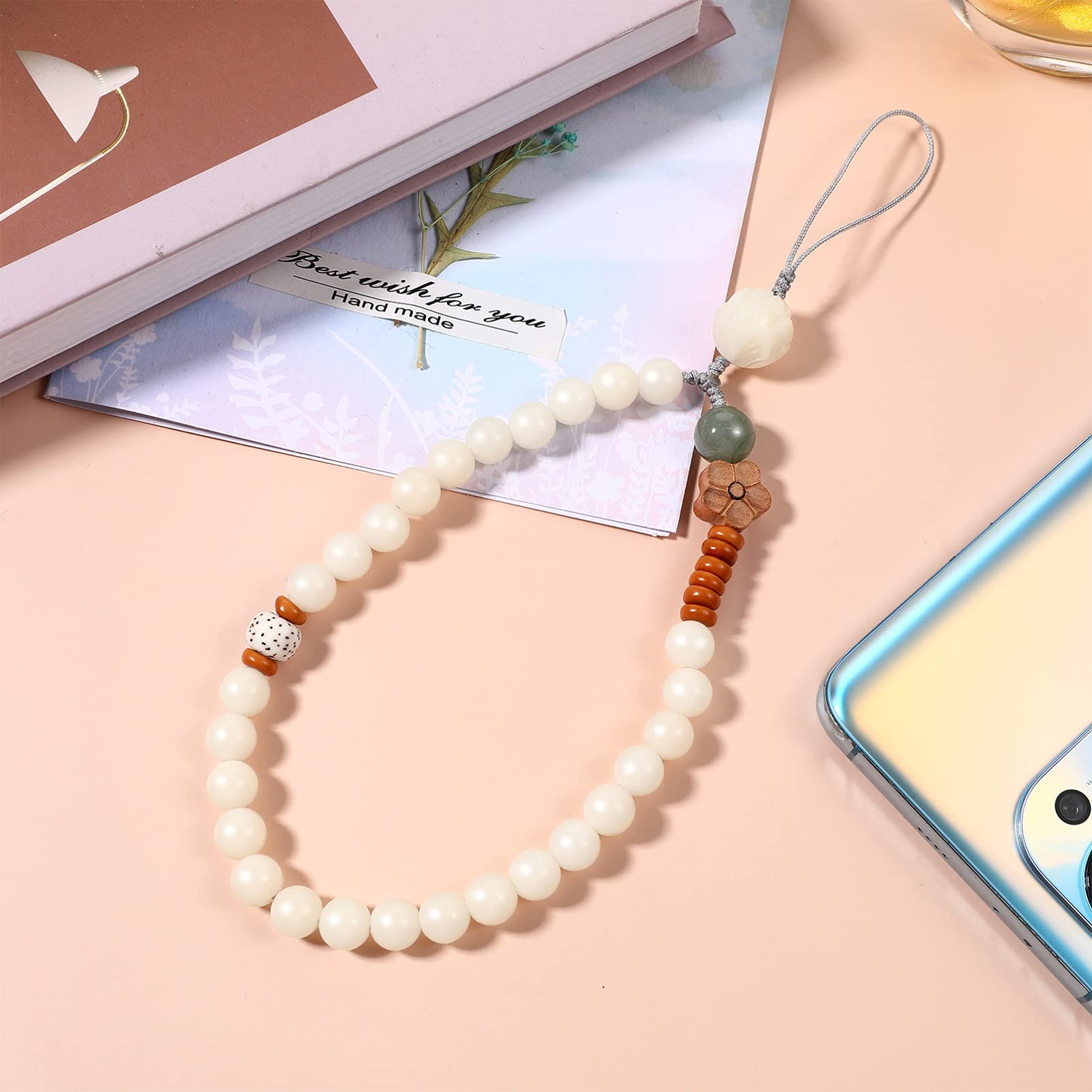 Buddha Beads Phone Wrist Strap - Adjustable Lanyard Keychain with Chinese Style Pendant for Smartphones - Random Floral Colors - Perfect for Yoga, Meditation & Daily Phone Security