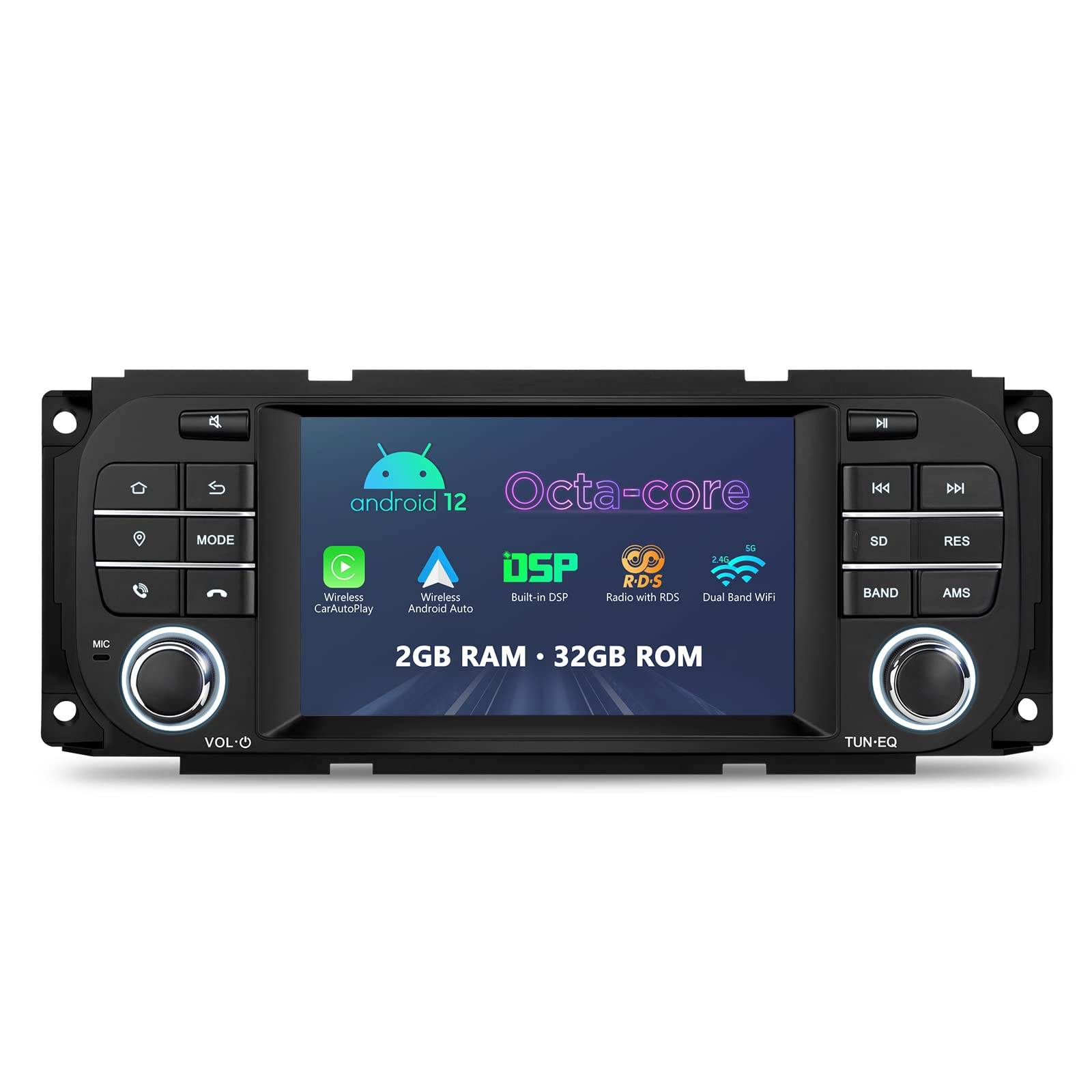 XTRONS 5 Inch Touch Screen Car Stereo Radio for Jeep Dodge Chrysler - Android 13, Apple CarPlay & Android Auto, Bluetooth, GPS Navigation, Octa-Core 2+32GB with Built-in DSP - Perfect for Road Trips & Daily Commuting