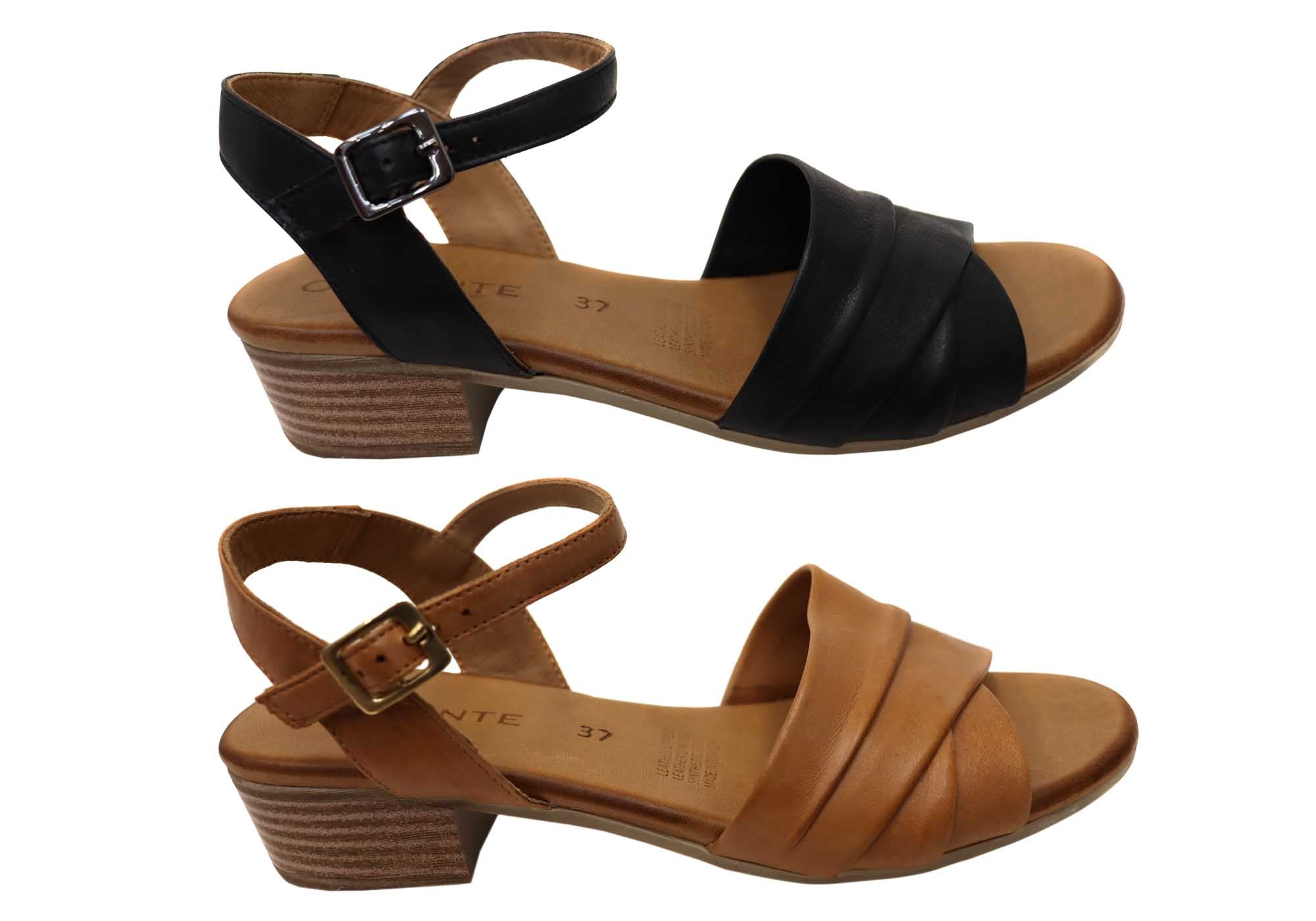 Orizonte Karriner Women's Genuine European Leather Low Heel Sandals - Comfortable Summer Walking Shoes for Beach, Vacation & Casual Outfits