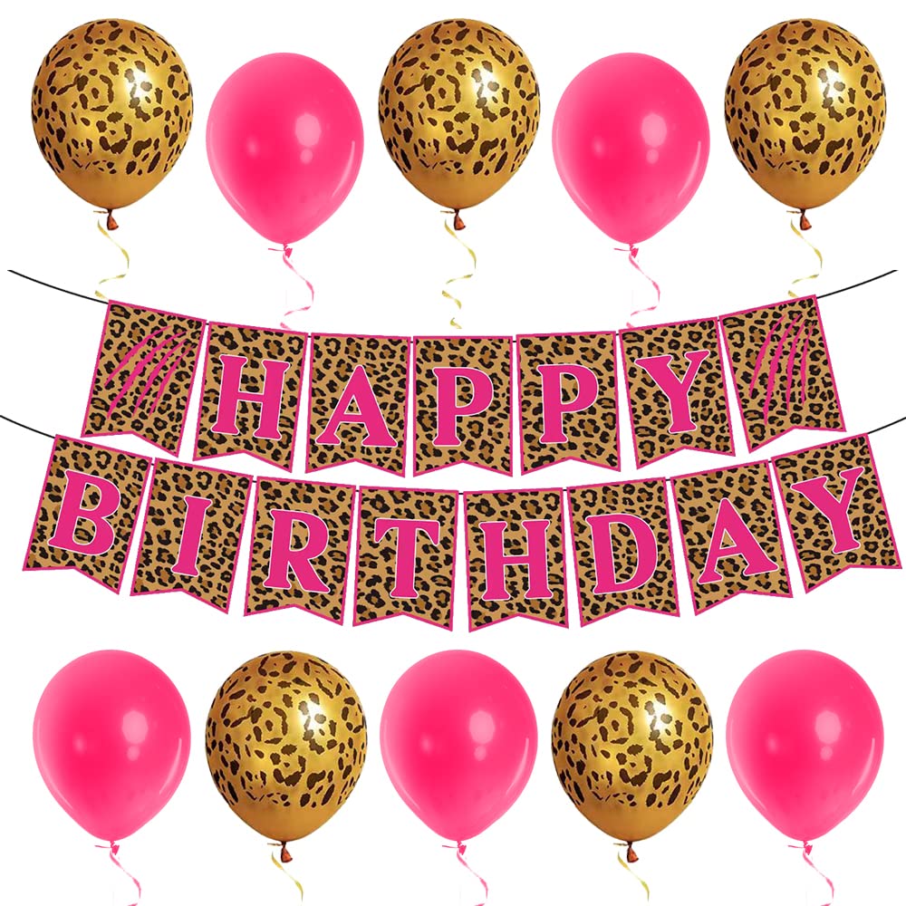 Leopard Party Decorations Set - Cheetah Print Happy Birthday Banner, Animal Print Balloons & Wild Birthday Supplies for Jungle Theme Parties, Baby Showers & Safari Celebrations