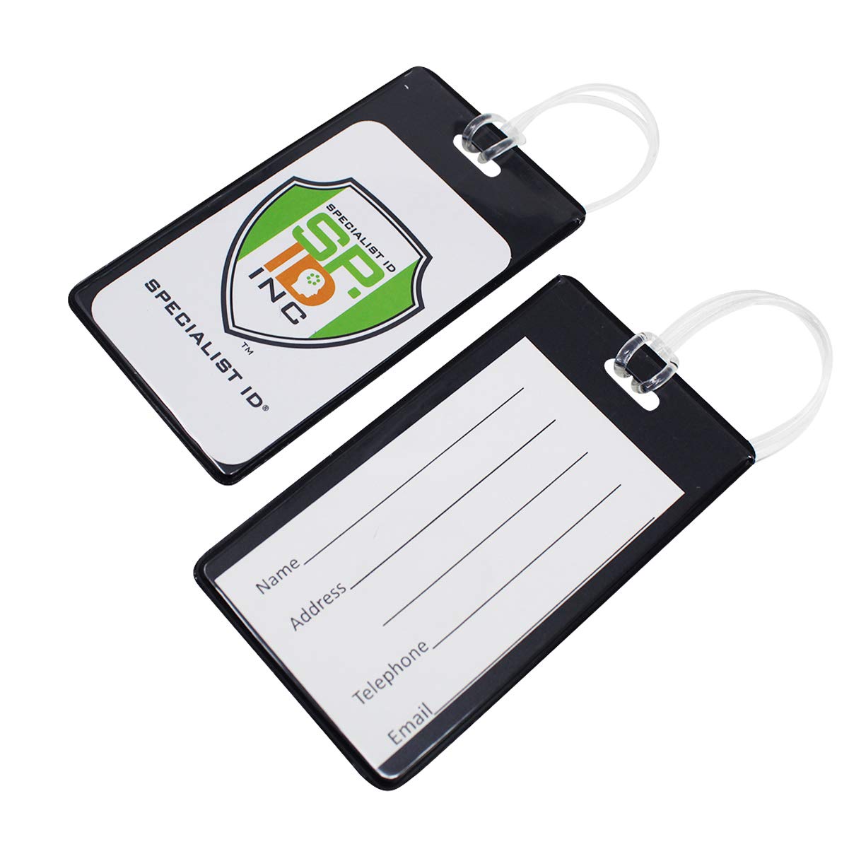 25 Pack Black Vivid Backpack ID Luggage Tags - Clear Window Name Badge Holders for Students & Travel - School ID Card, Business Card Size - Perfect for Backpacks, Suitcases & Campus Security