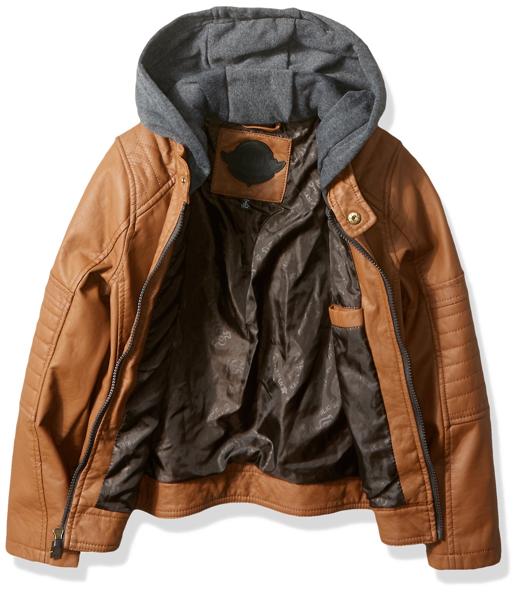 URBAN REPUBLIC Boys' Moto Jacket with Fleece Hoodie - Stylish Winter Biker Jacket for Kids - Perfect for Outdoor Play, School & Cold Weather