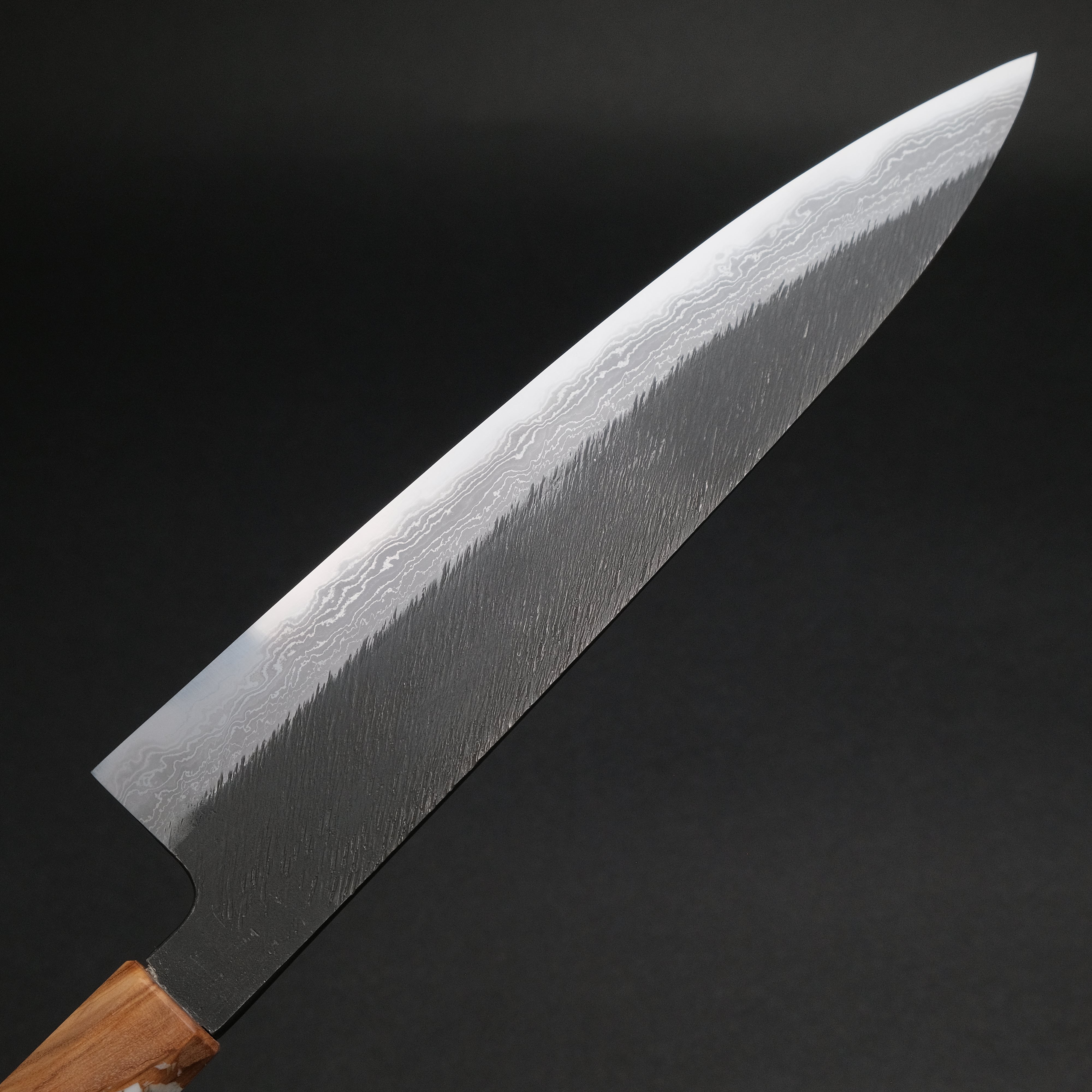 Ajikataya White #2 Matsuba Damascus Gyuto 240mm Japanese Chef Knife with Olive Wood TQPRV Handle (#06) - Perfect for Sushi, Meat Slicing & Professional Kitchen Use
