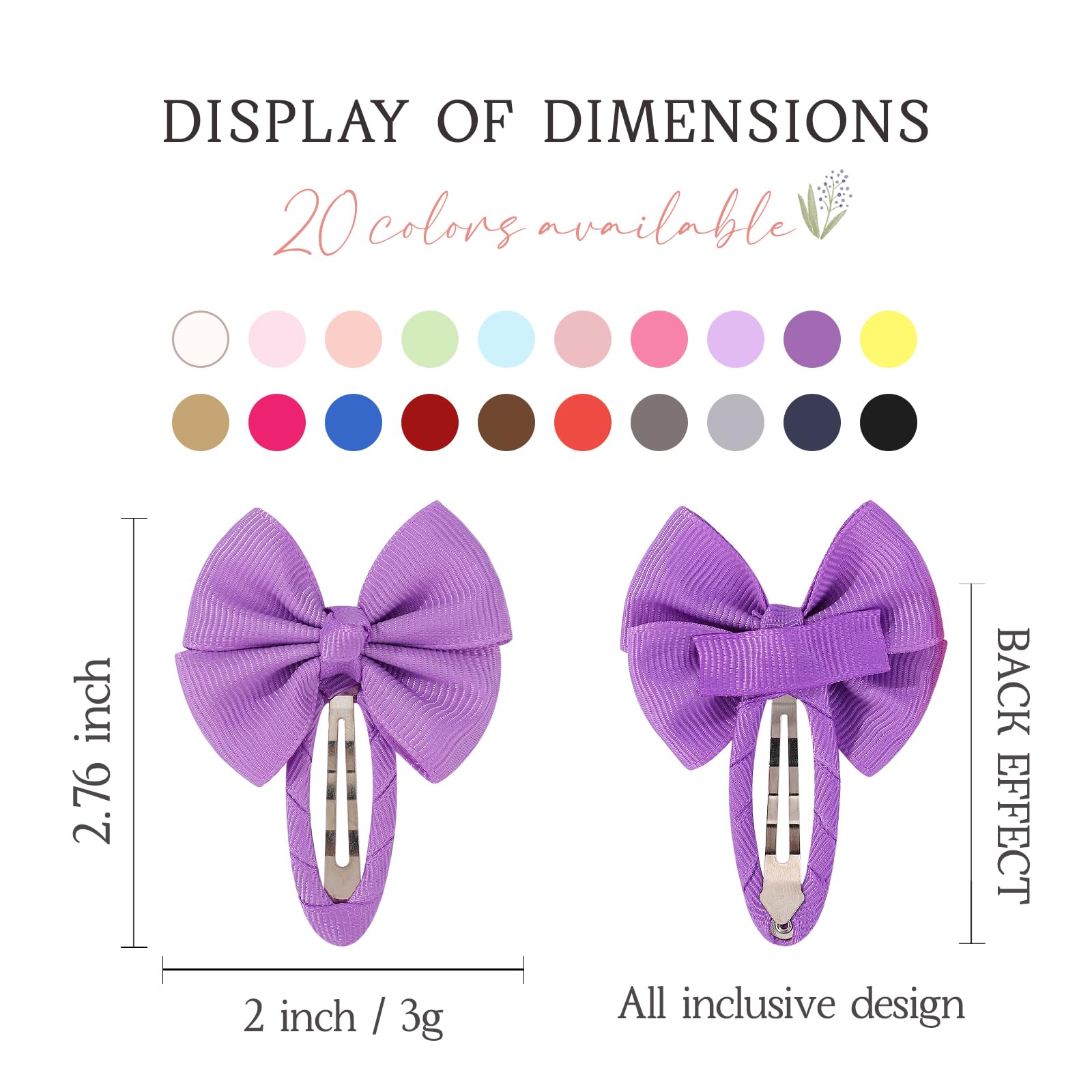 40PCS Snap Hair Bows Clips with Grosgrain Ribbon for Girls - 2 Inch Hair Accessories for Kids and Teens - Perfect for School, Parties, and Everyday Style