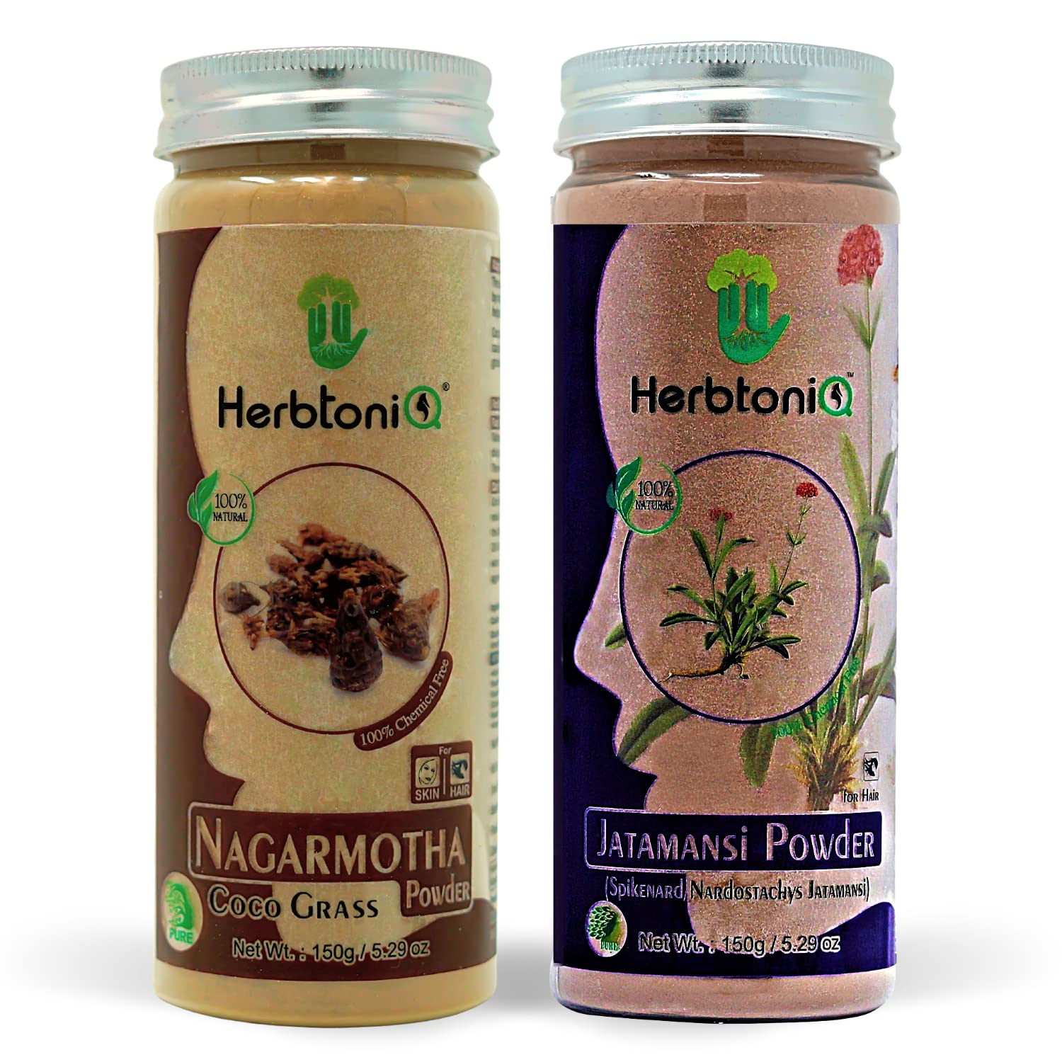 HerbtoniQ Nagarmotha & Jatamansi Hair Pack Combo - 300g Natural Hair Mask for Dandruff Control, Hair Growth, Frizz & Damage Repair - Perfect for Dry, Damaged Hair & Scalp Care at Home