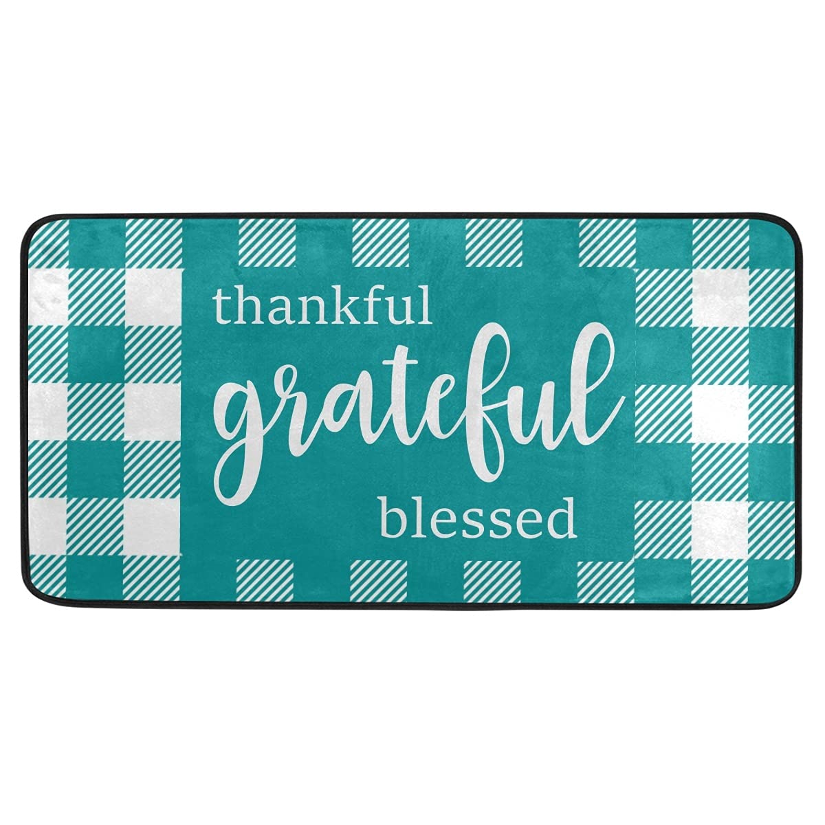 Buffalo Check Sunflower Kitchen Rug - Washable Non-Slip Floor Mat for Kitchen, Turquoise Plaid Anti-Fatigue Comfort Mat - Perfect for Farmhouse Decor & High-Traffic Areas